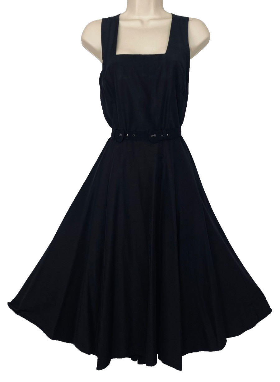 Vintage 1950s black silk sundress sleeveless circle skirt dress midi SAL GREY M