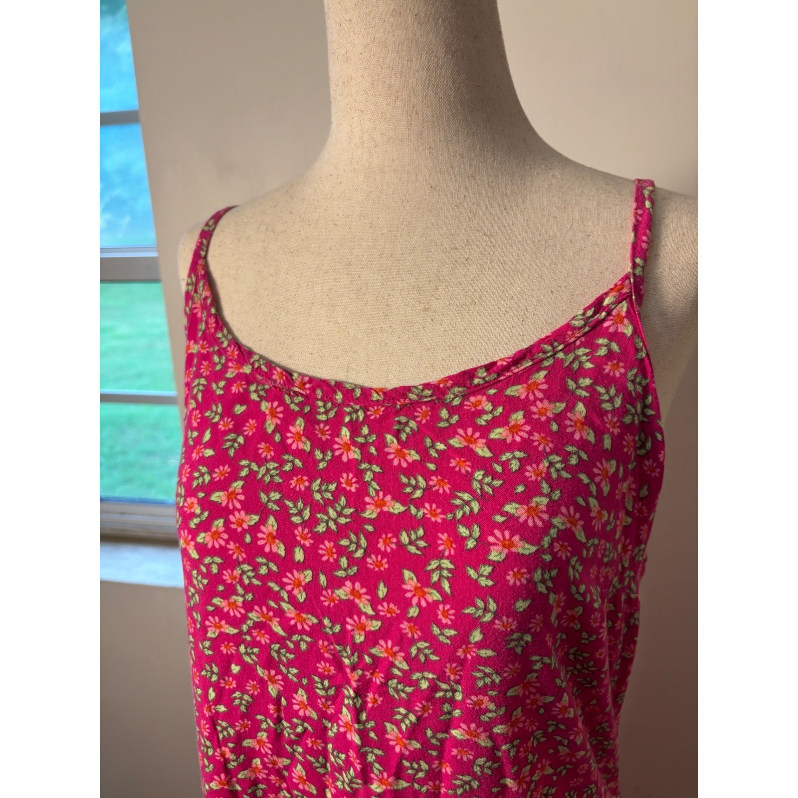 Vintage Schemes Floral Rayon Slip Dress Women M Pink Sleeveless Midi Y2K Cottage