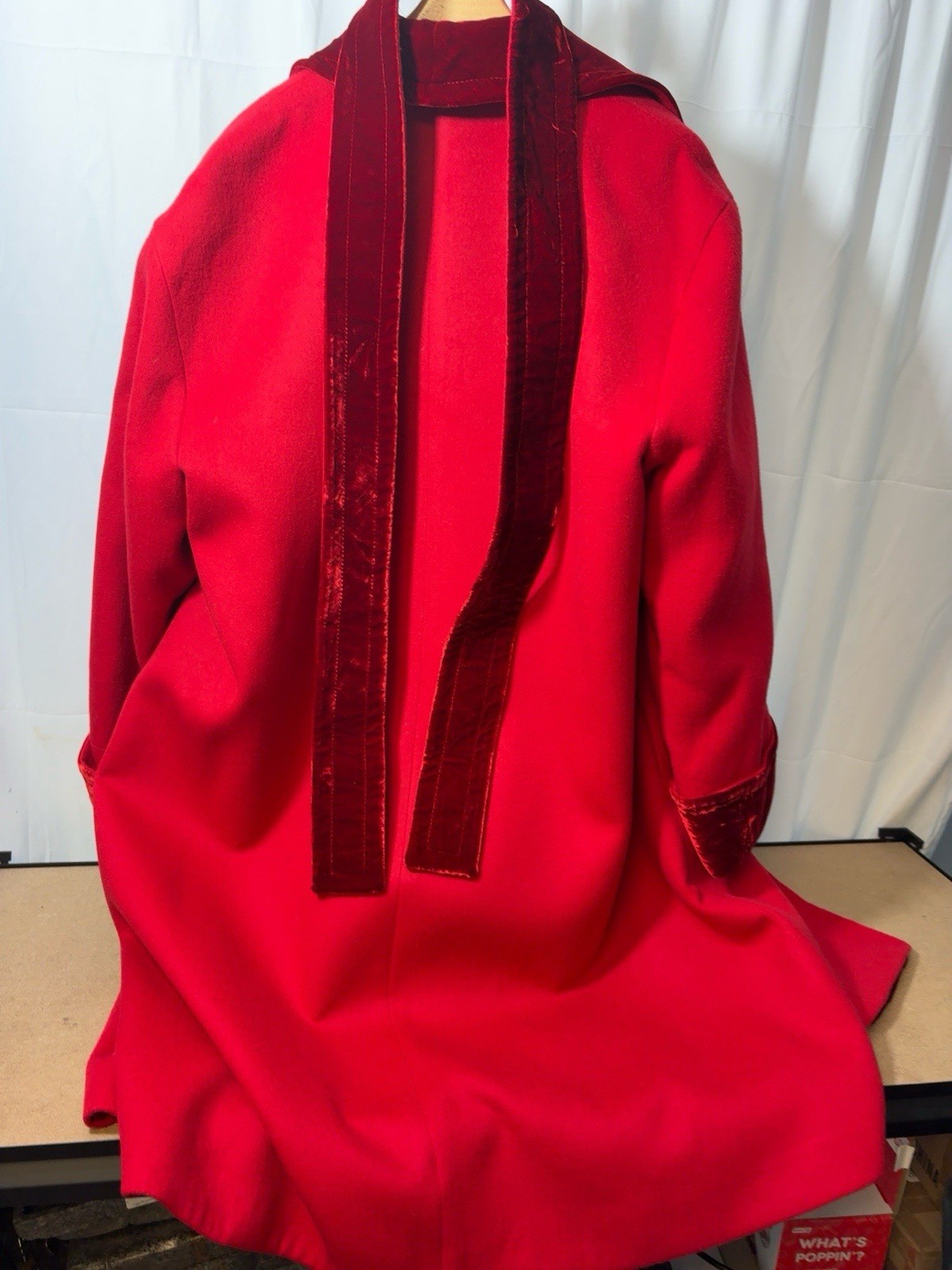 Vntg Gianfranco Ferré Red Virgin Wool Silk Velvet Belted Coat Made Italy size 44