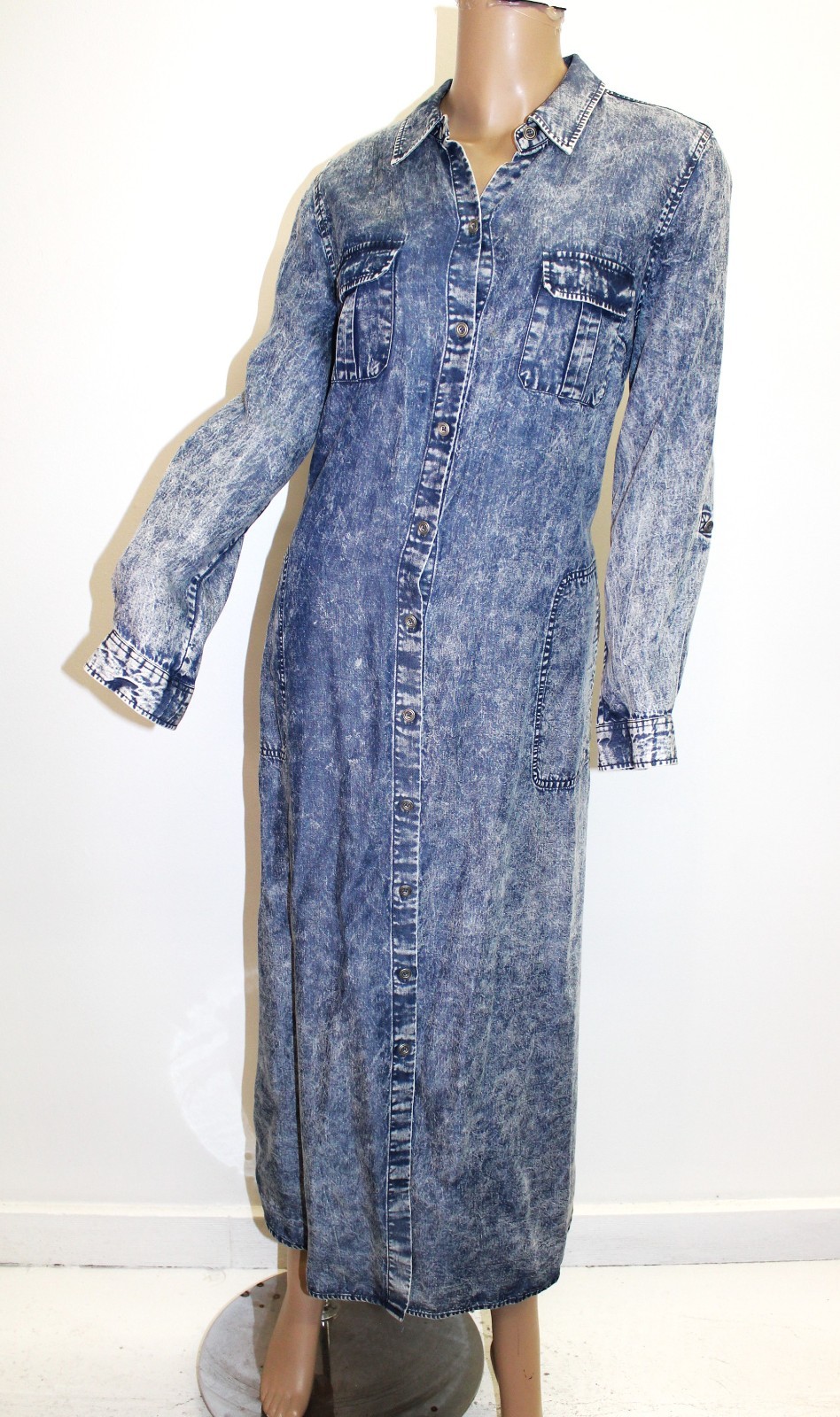 Soft Surroundings Vintage Button Front Dress w Stone Washed Denim Look Size PM
