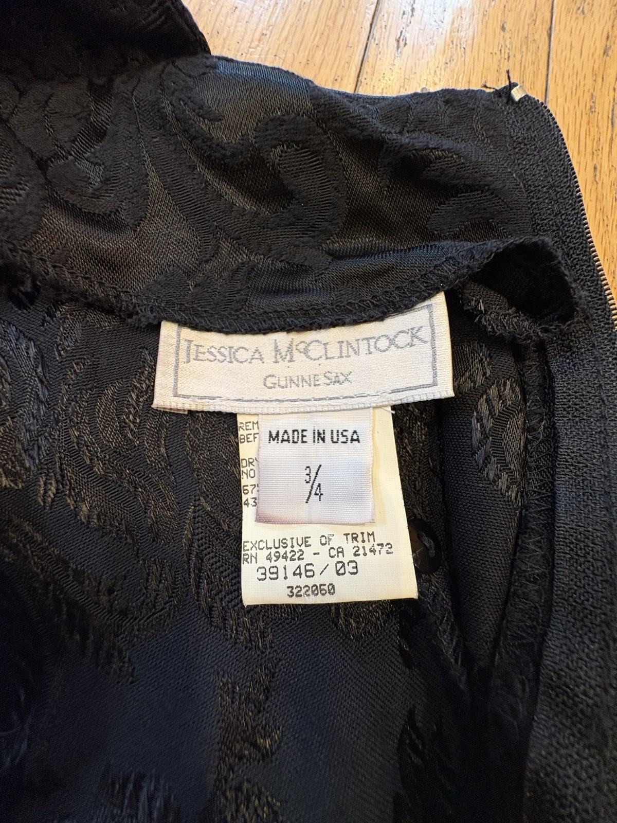 Authentic Vintage Jessica McClintock for Gunne Sax Black Jacquard Dress