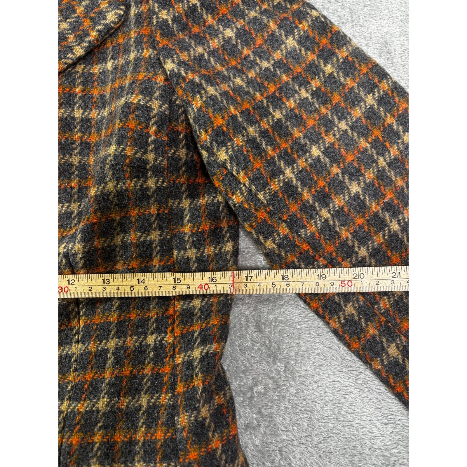 Peck & Peck Vintage Plaid Tweed Blazer Jacket Orange Grey Wool Blend Women S/M