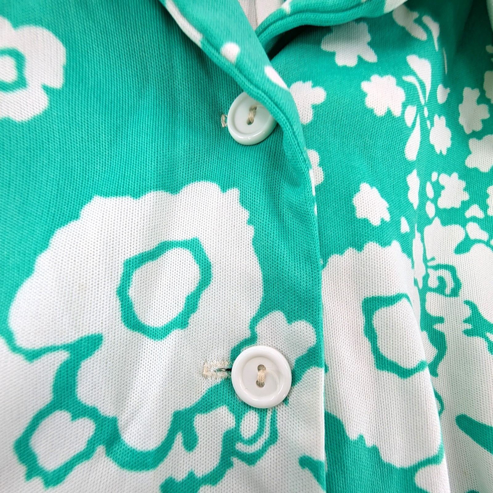 VTG 60s 70s Sears Fashions Dress Womens Sz L Floral Mint Green Buttons Secretary