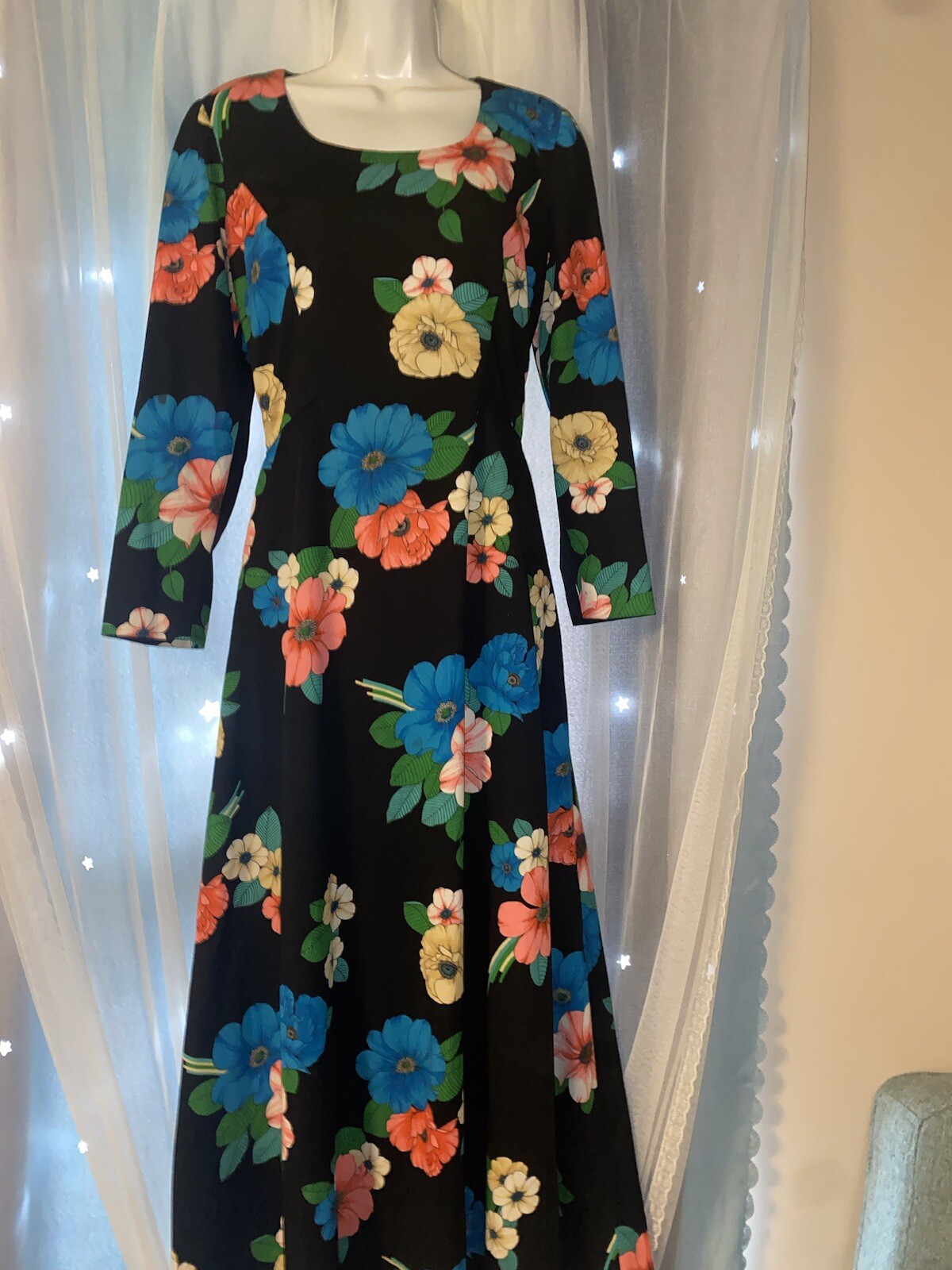 Vintage 60’s-70’s POSH by Jay Anderson black tropical floral evening dress