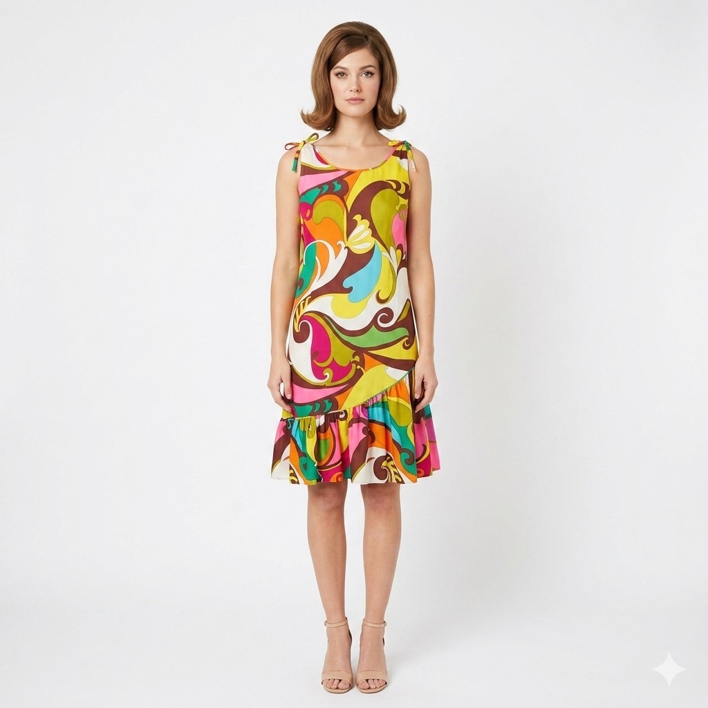 Vintage 1960s Rhapsody by Glazier Psychedelic Sleeveless Shift Dress Size Small