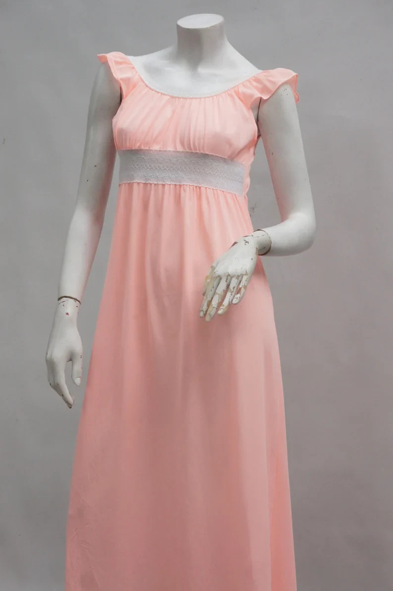Vintage Peach Pink Nightgown Slip Glencraft Lingerie Maxi Dress Slip Negligee