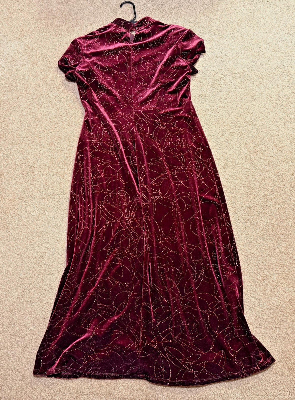 Vintage CDC Long Dress Size 8 Red Polyester Velvet Glitter
