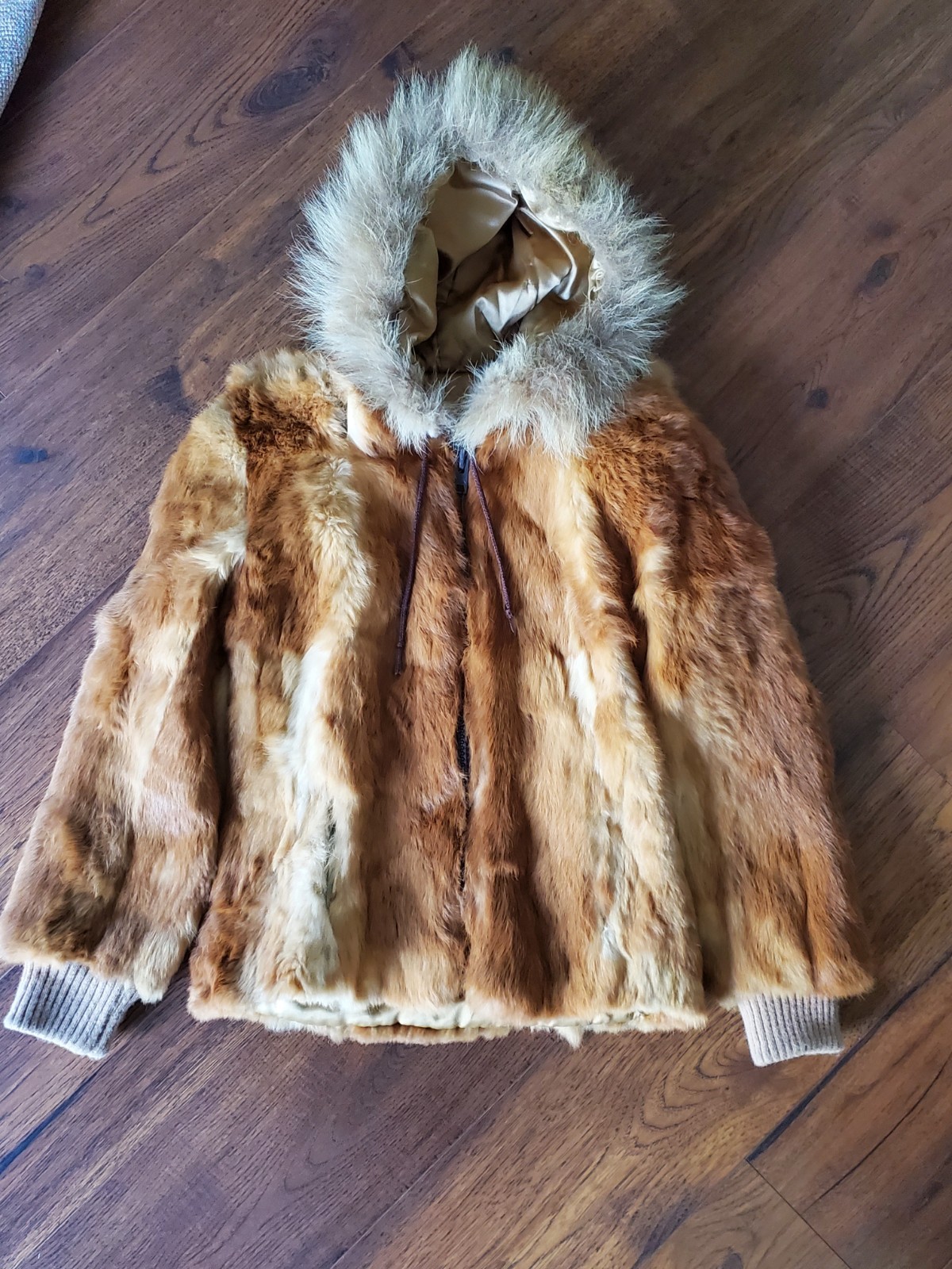 Vintage Red Fox Fur Coat W/ Pockets Zip Up Hooded