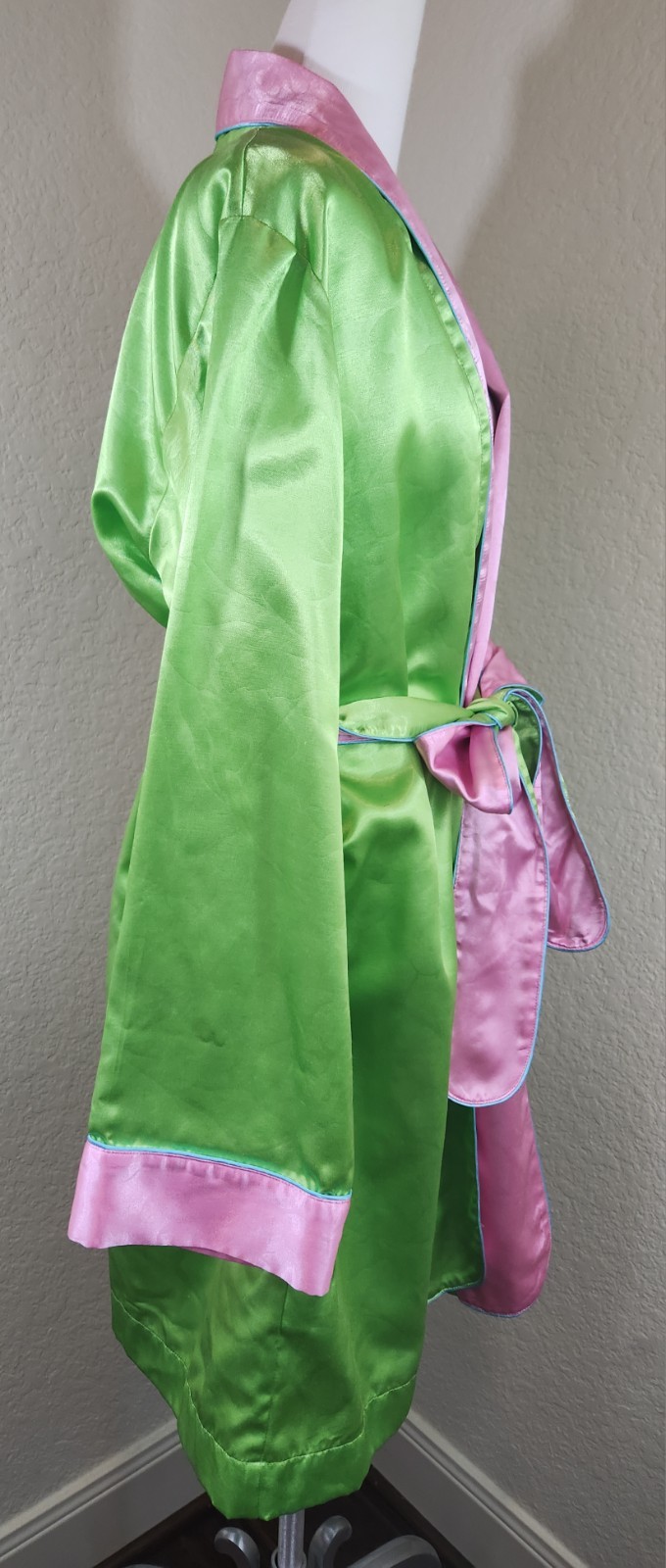 Fernando Sanchez Polyester/Cotton Short Robe Lounger Size S Green Pink