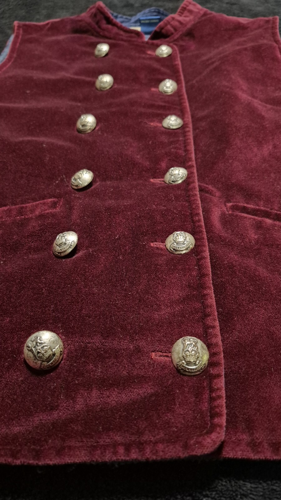 Vtg Burgundy Velvet Vest Double Breasted Victorian Steampunk Med Waistcoat