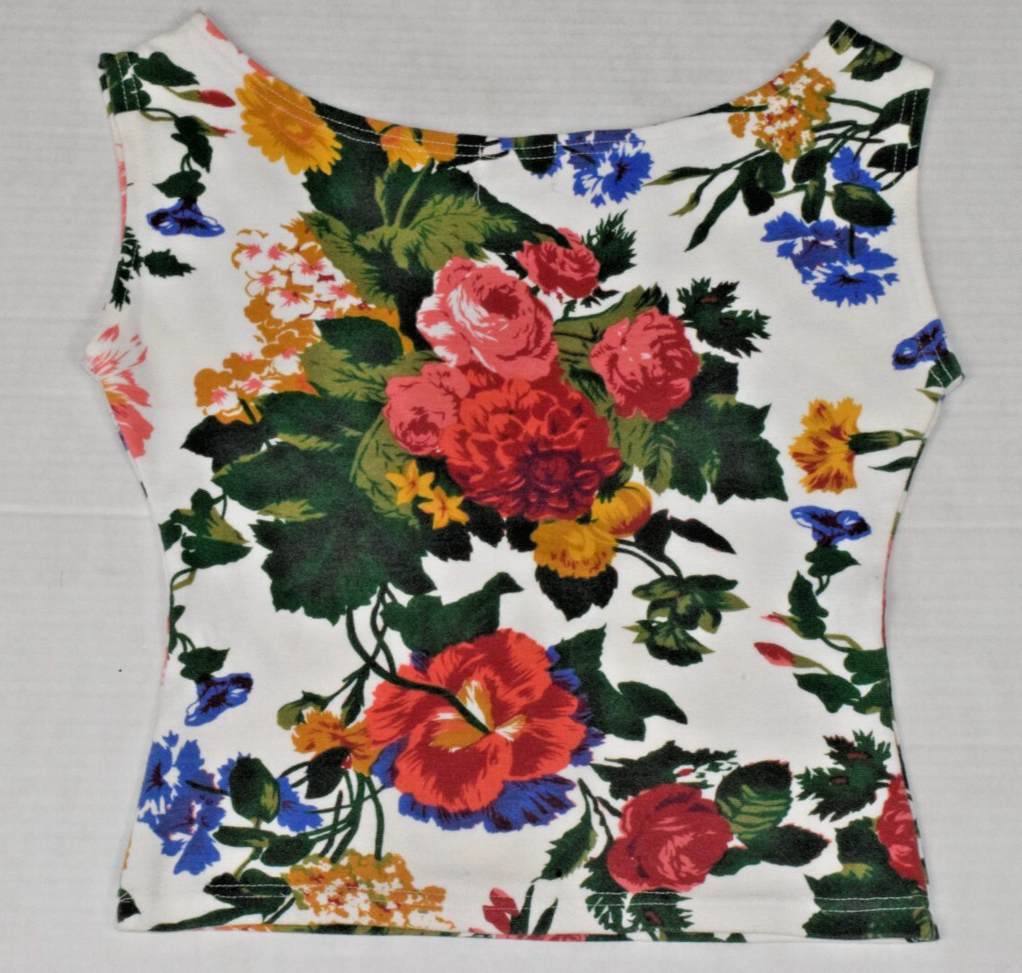Vintage Sleeveless Top Express Tricot Size M 90s Floral Bouquet Soft Stretch