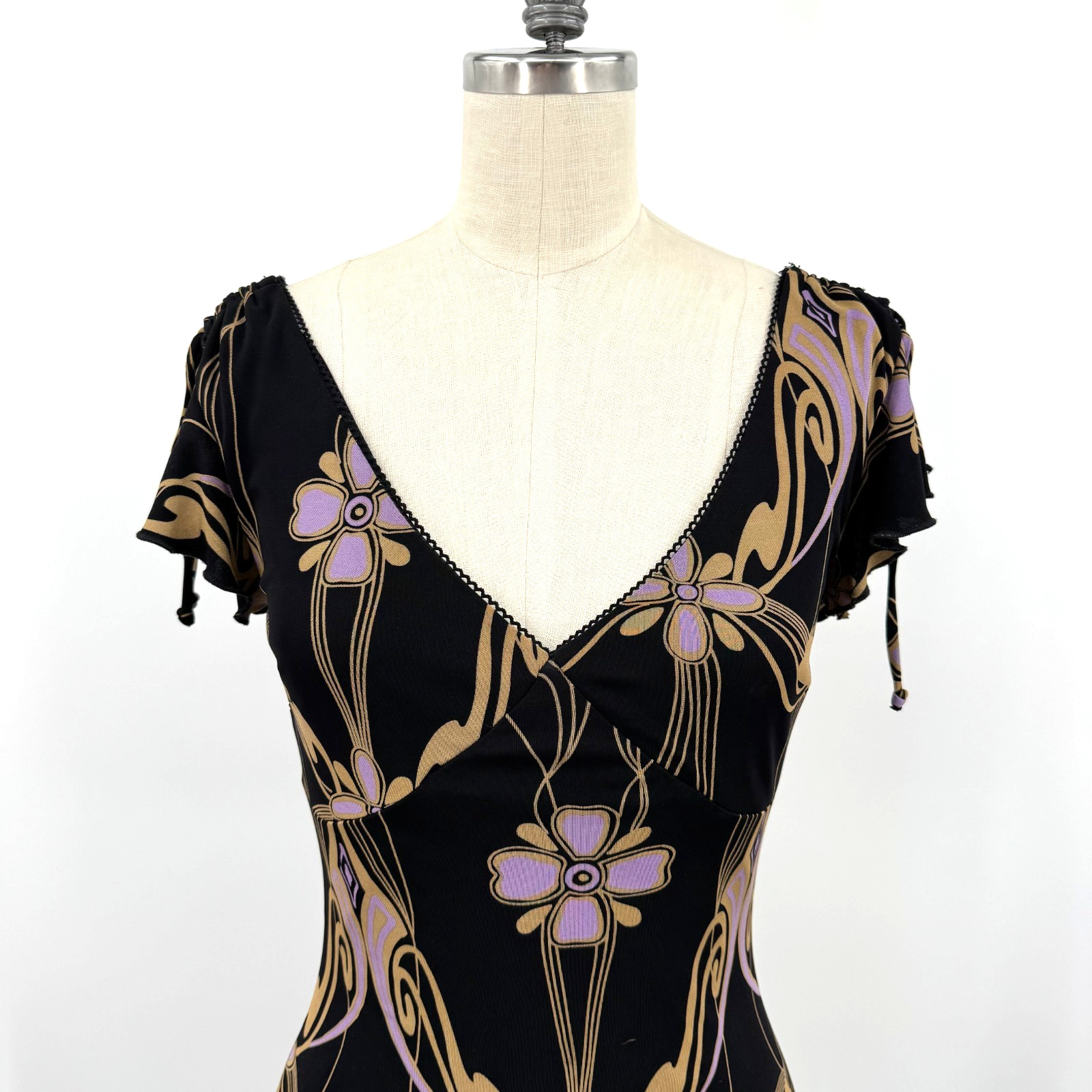 VTG 90s Y2K Guess Collection Dress Dark Art Nouveau Gothic Bodycon Midi USA