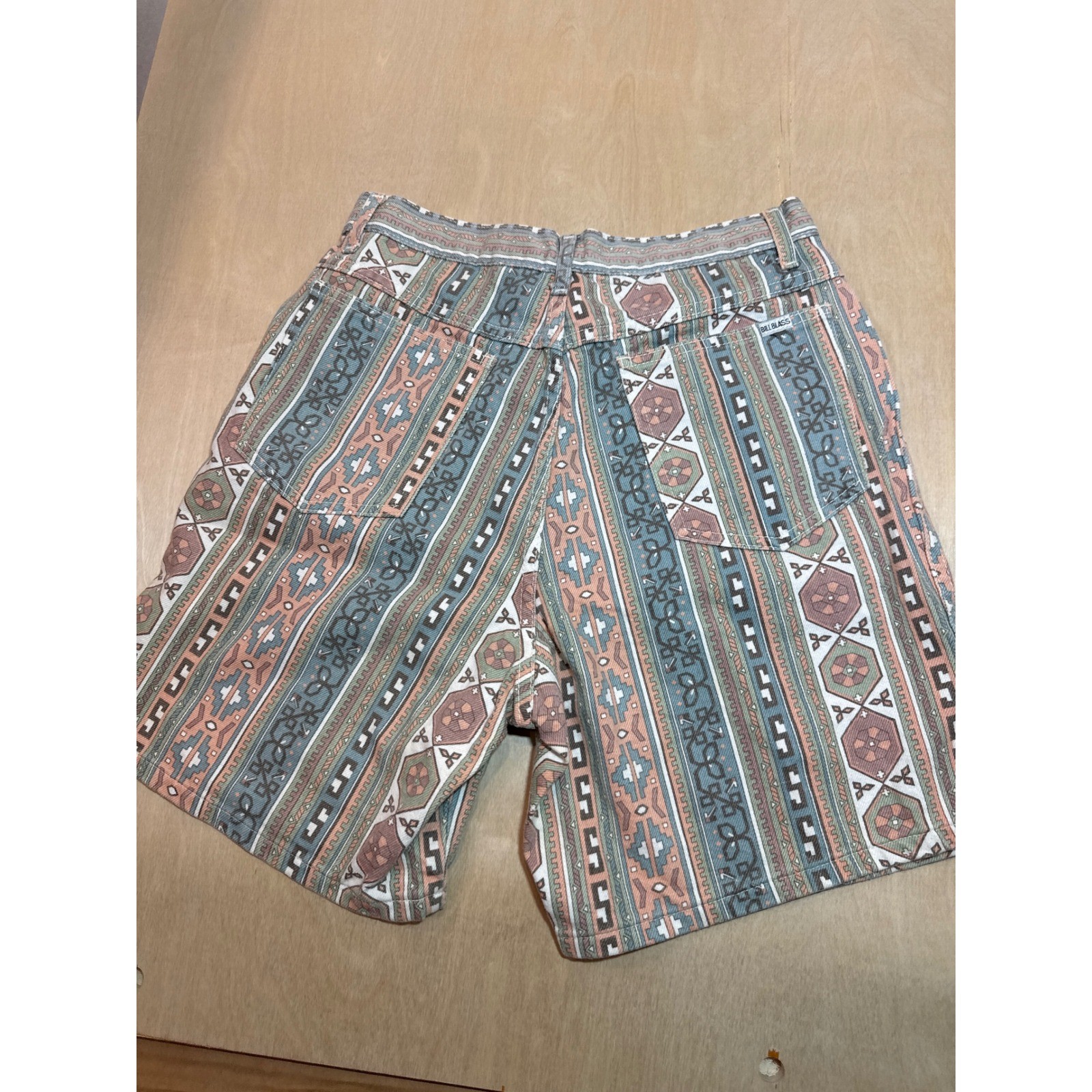 Vintage Bill Blass 80s High Waisted Southwestern Geometric Denim Shorts Size 10