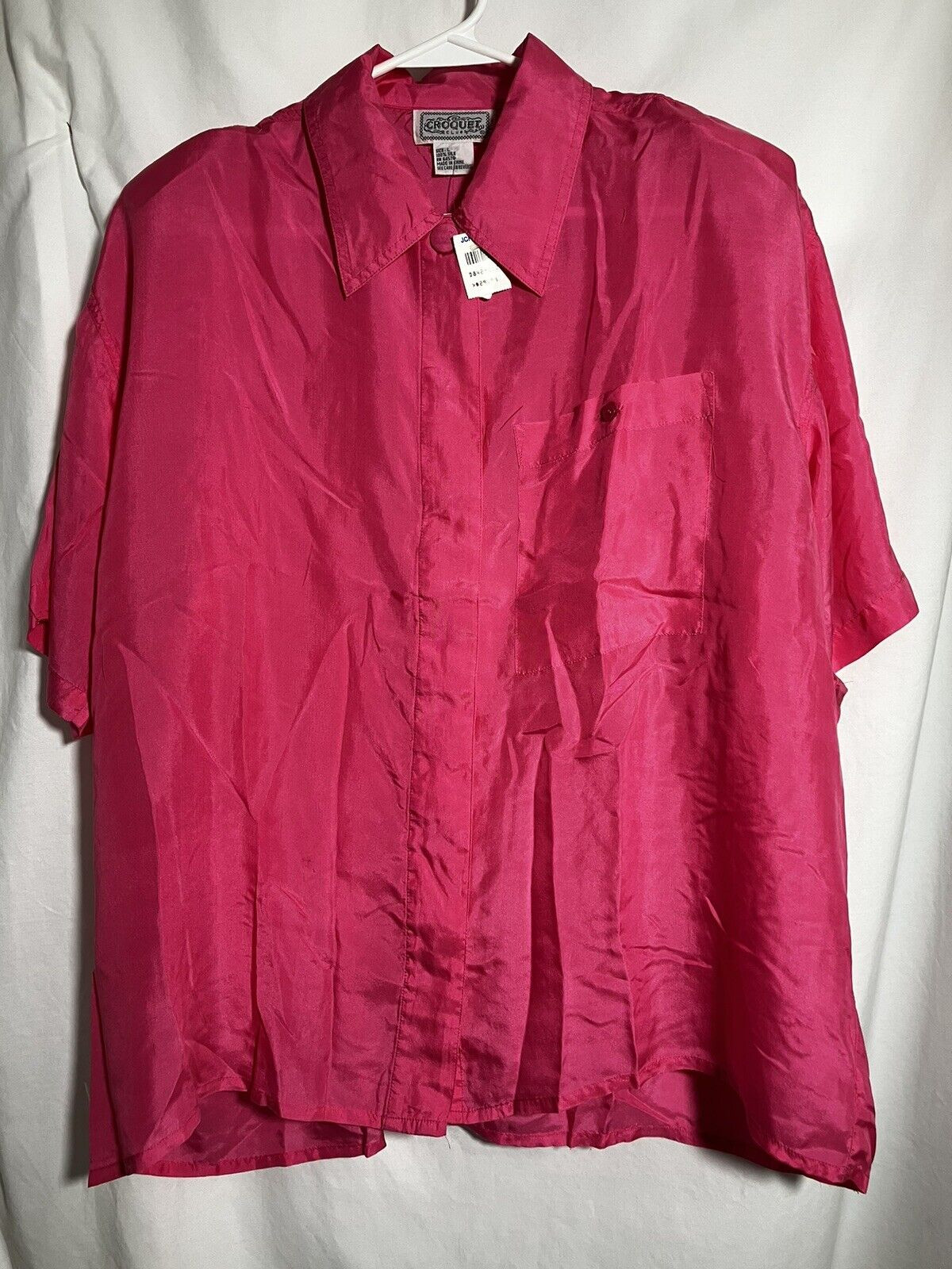 Silk Bouse Pink Button Front Vintage Croquet Club Women’s Size Large New W/TAG