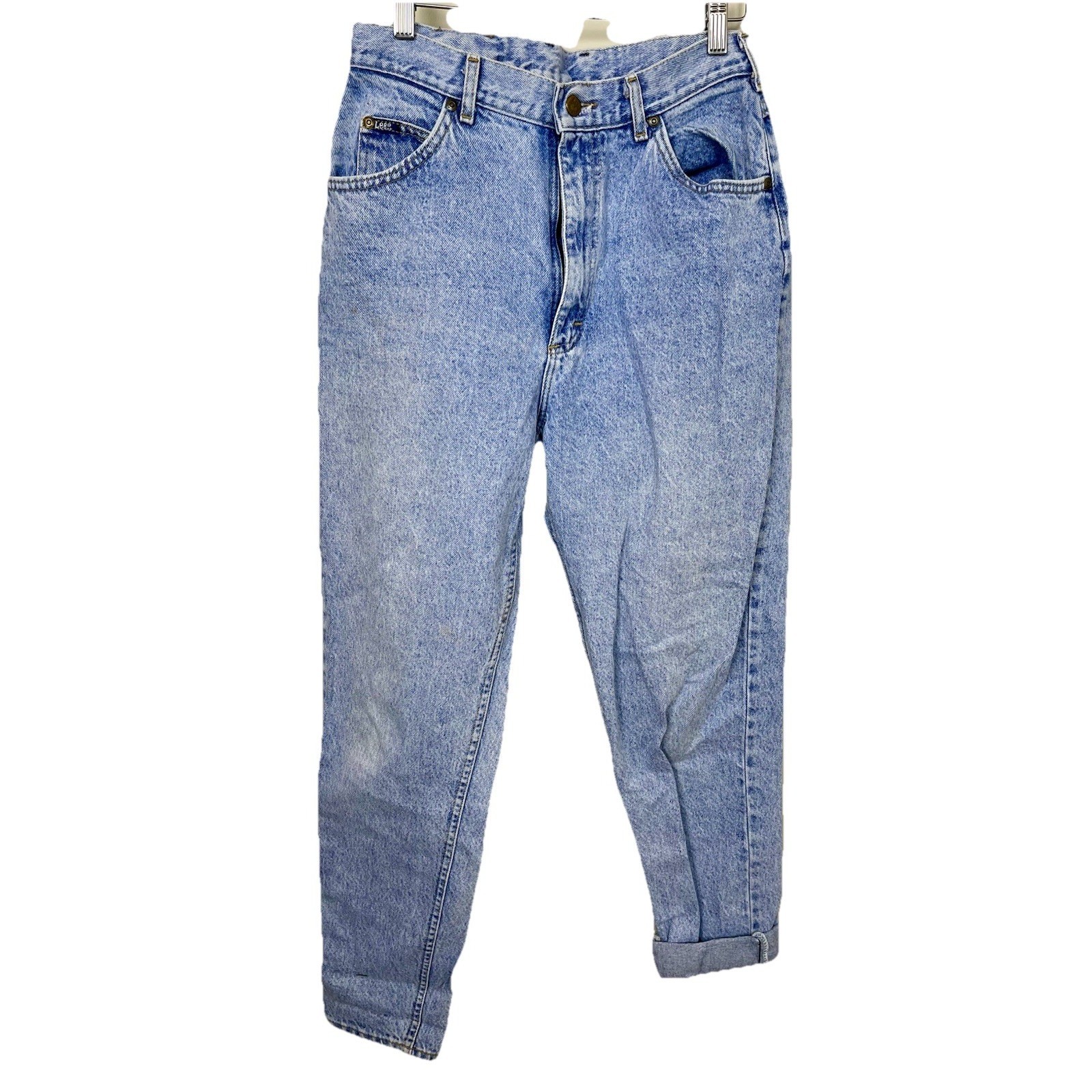 Vintage Lee High Waisted Mom Jeans Light Wash Acid Tapered Leg USA Made 12 Long