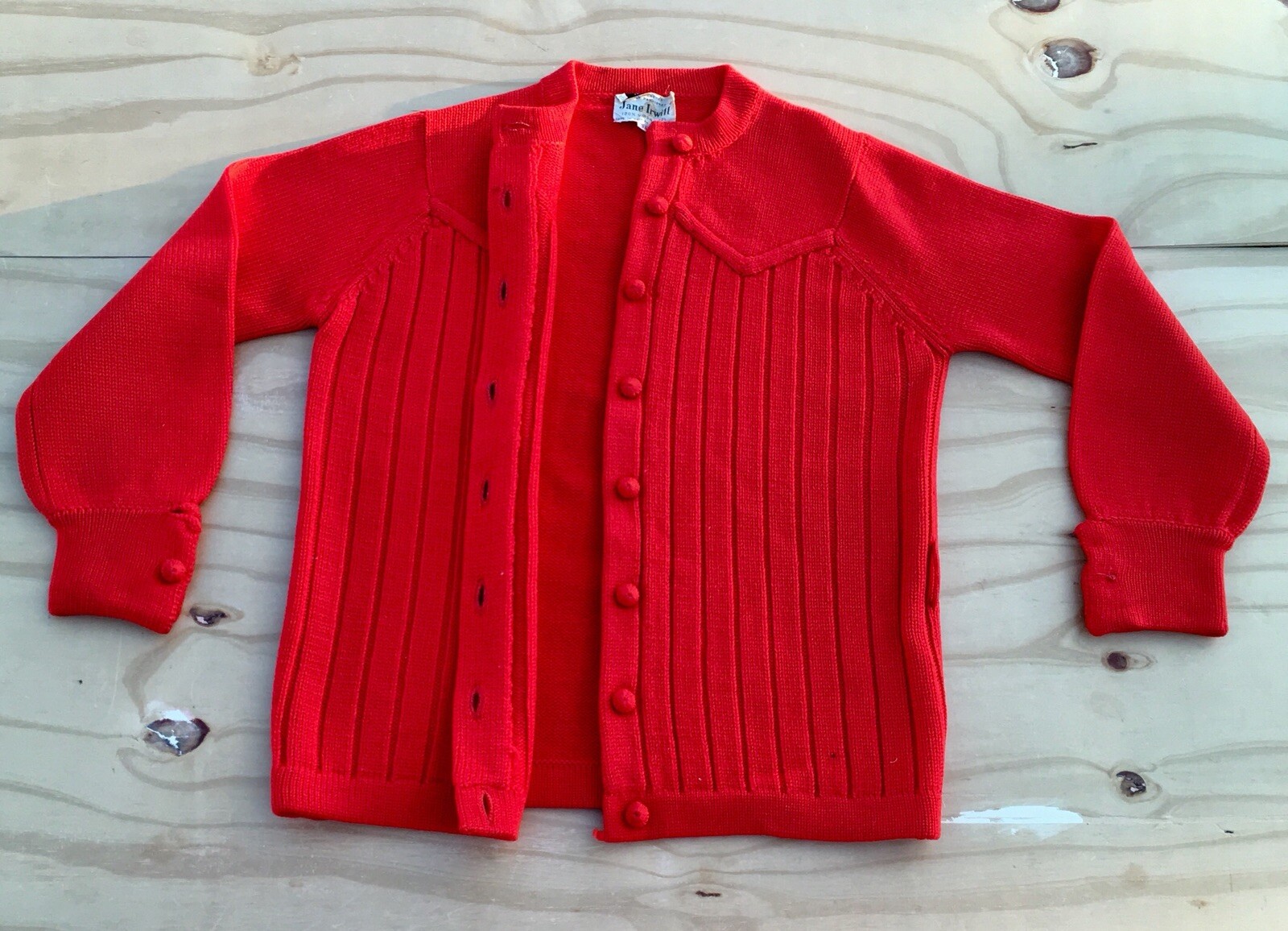 Vintage (1960’s) Jane Irwill Front Button Down Virgin Wool Sweater Red, Sz. 38