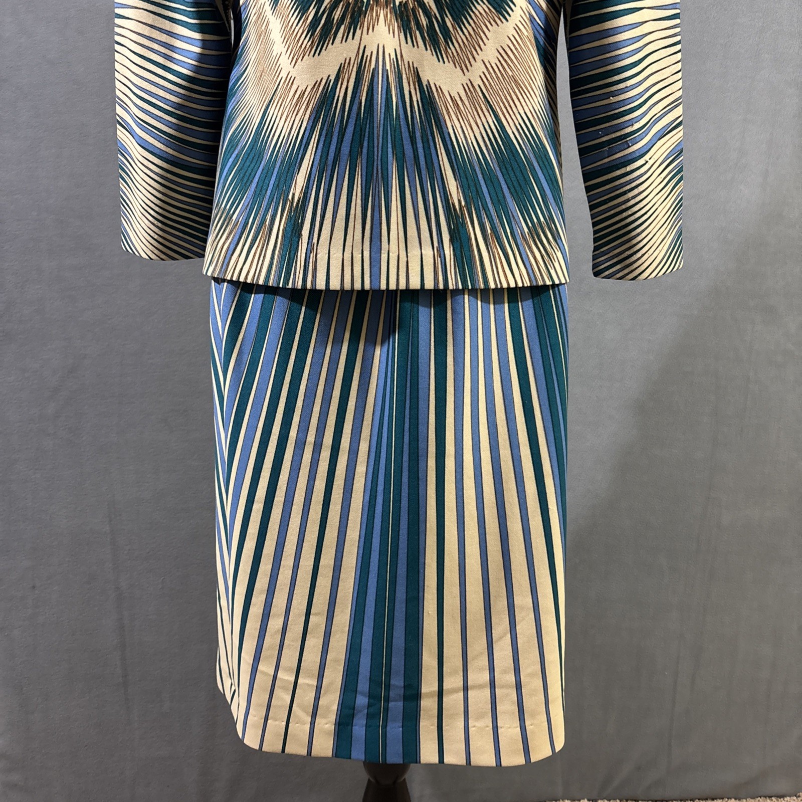 Lorax Originals Skirt Jacket Matching Set Blue Tan Teal Abstract Tie Dye Pattern