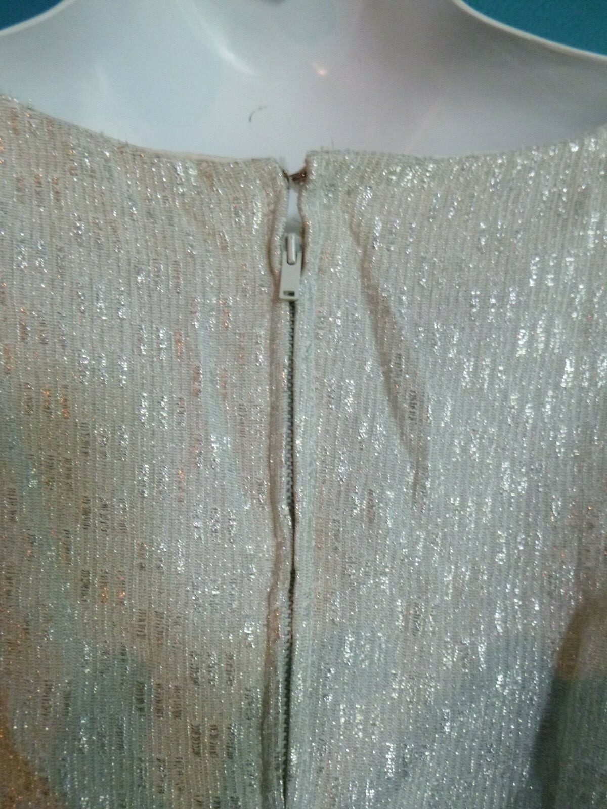 Vtg 50’s 60’s Silver Lame Wiggle Shift Cocktail Dress metallic Threads Size M