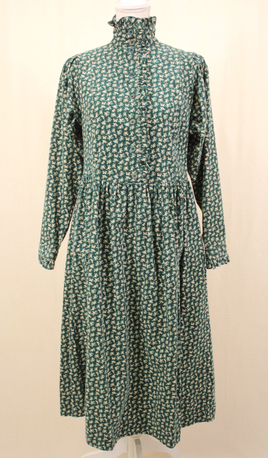 VTG Women’s 80s 90s Green Floral Laura Ashley Corduroy Maxi Dress XS/S
