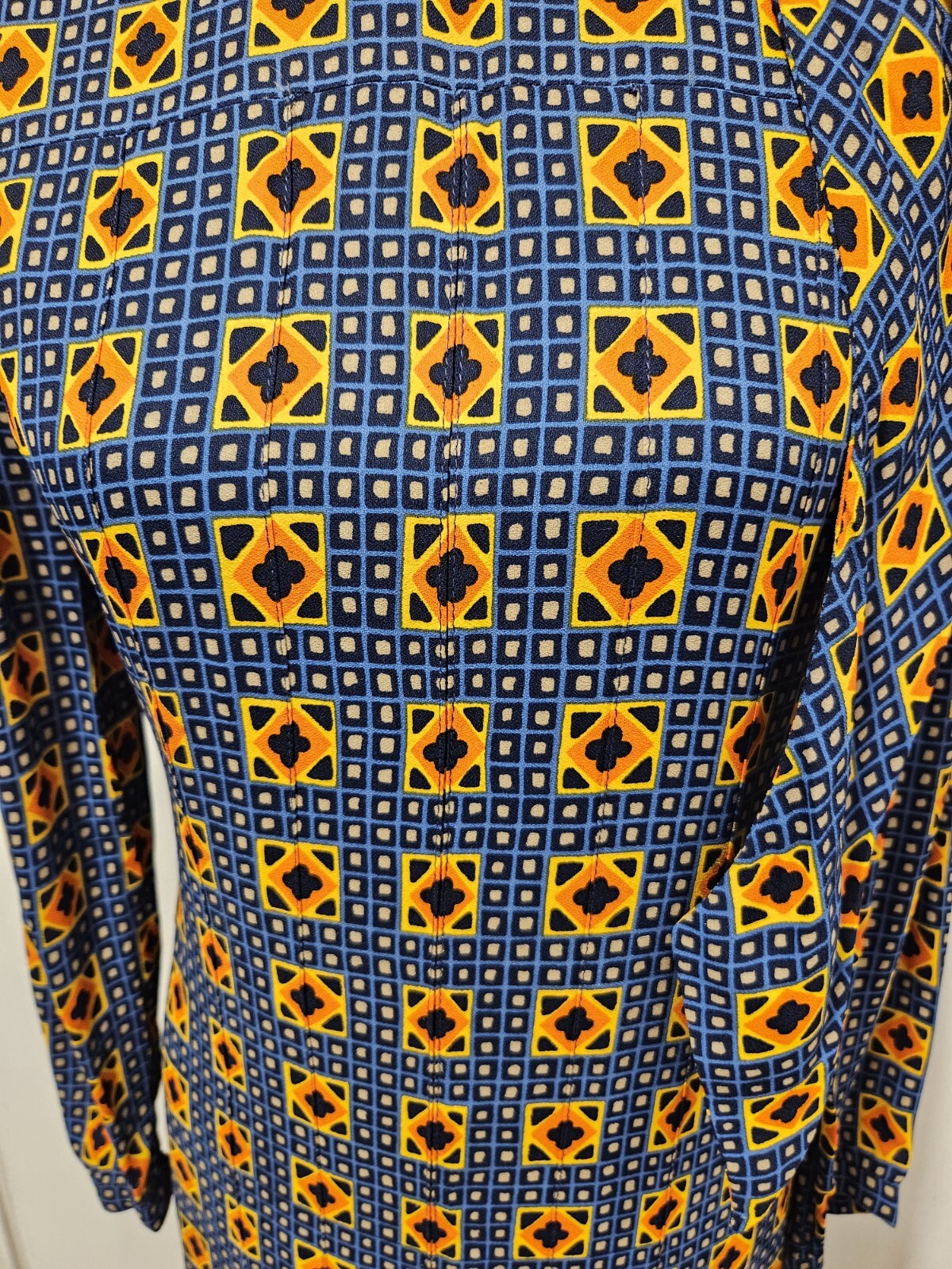 Jean Louis Scherrer Size 38 Vintage 70s Dress + Matching Scarf/Belt Blue Yellow