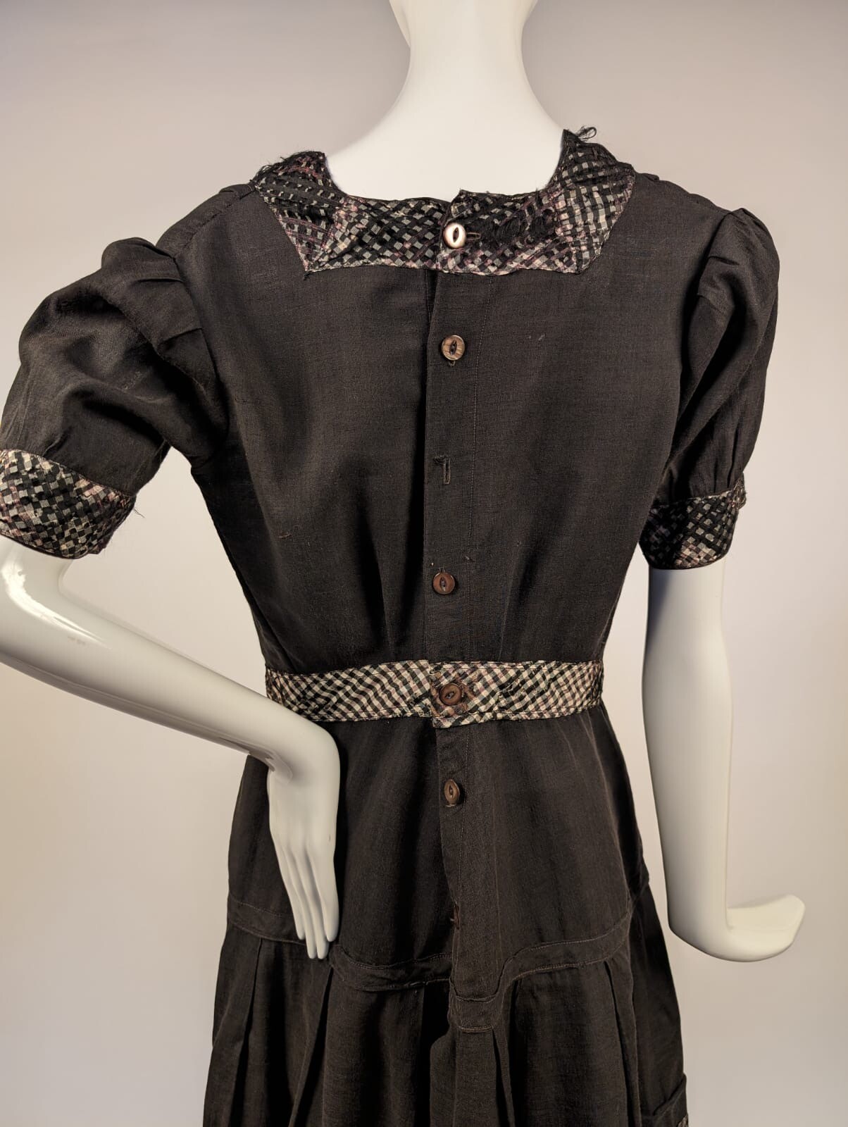 VICTORIAN 19TH C 2 PC BLACK BATHING SUIT W SILK TRIM