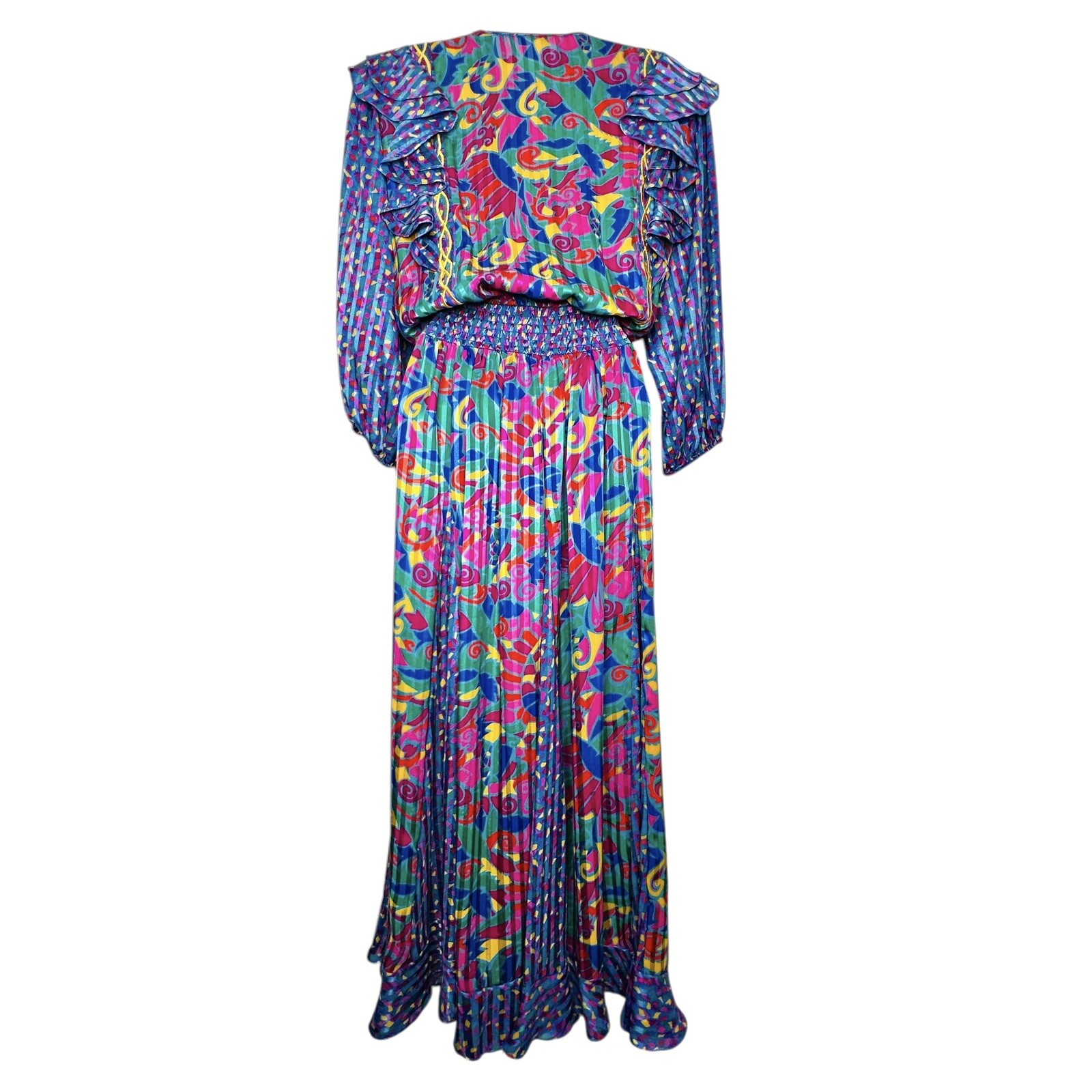Jaymee Papell Vintage 80’s Beautiful Maxi Dress Cinch Waist Tussles Artsy Sz.Sm