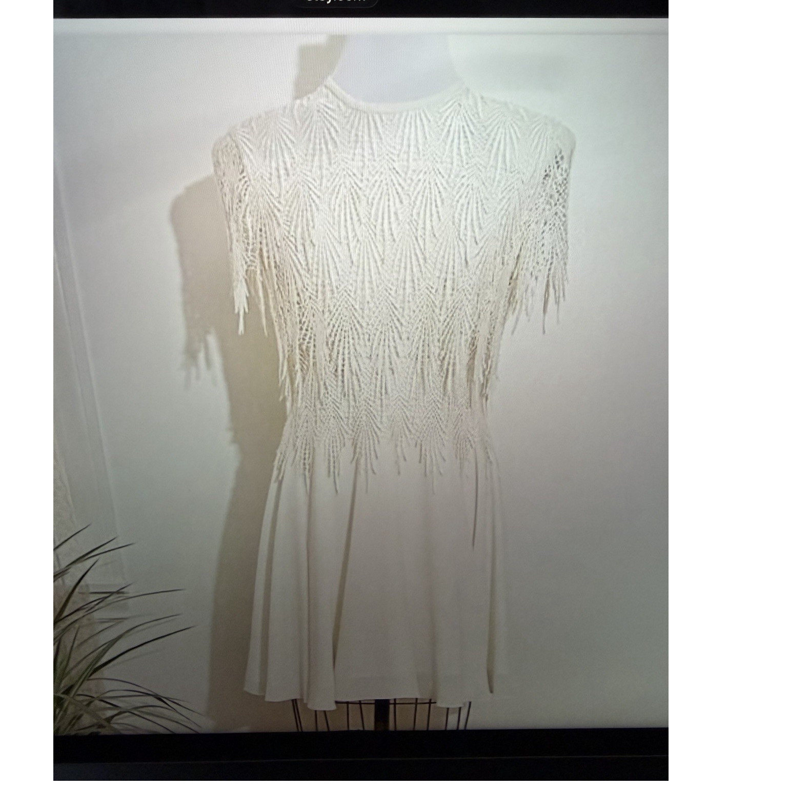 Vintage Night Way Collections Fringe Cream/Ivory Dress 100% Polyester Size 8