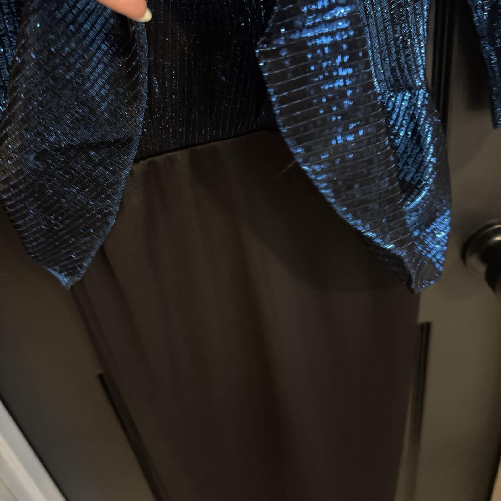 Vintage TJuniors Size 9 Peplum Blue And Black Knee Length Dress