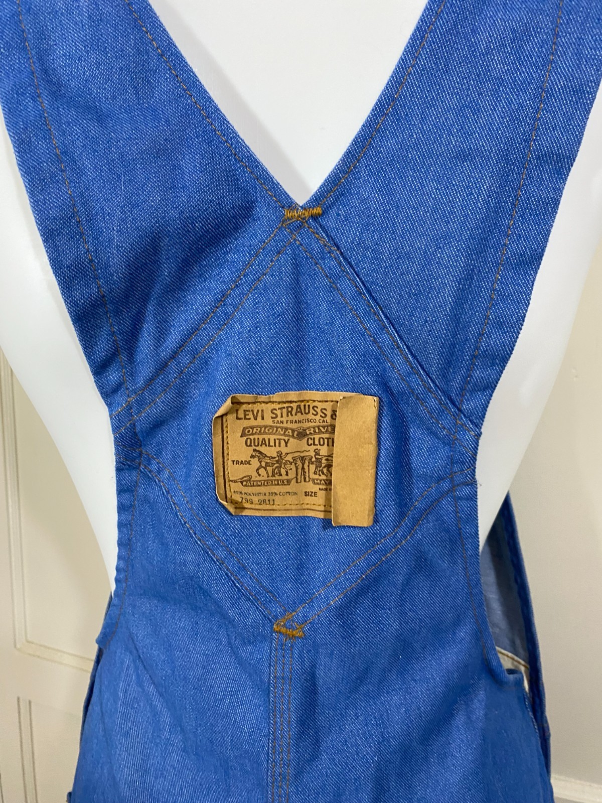VINTAGE 70s Levis 799 Overalls Double Blank Orange Tab Flare Tags Attached 30×33