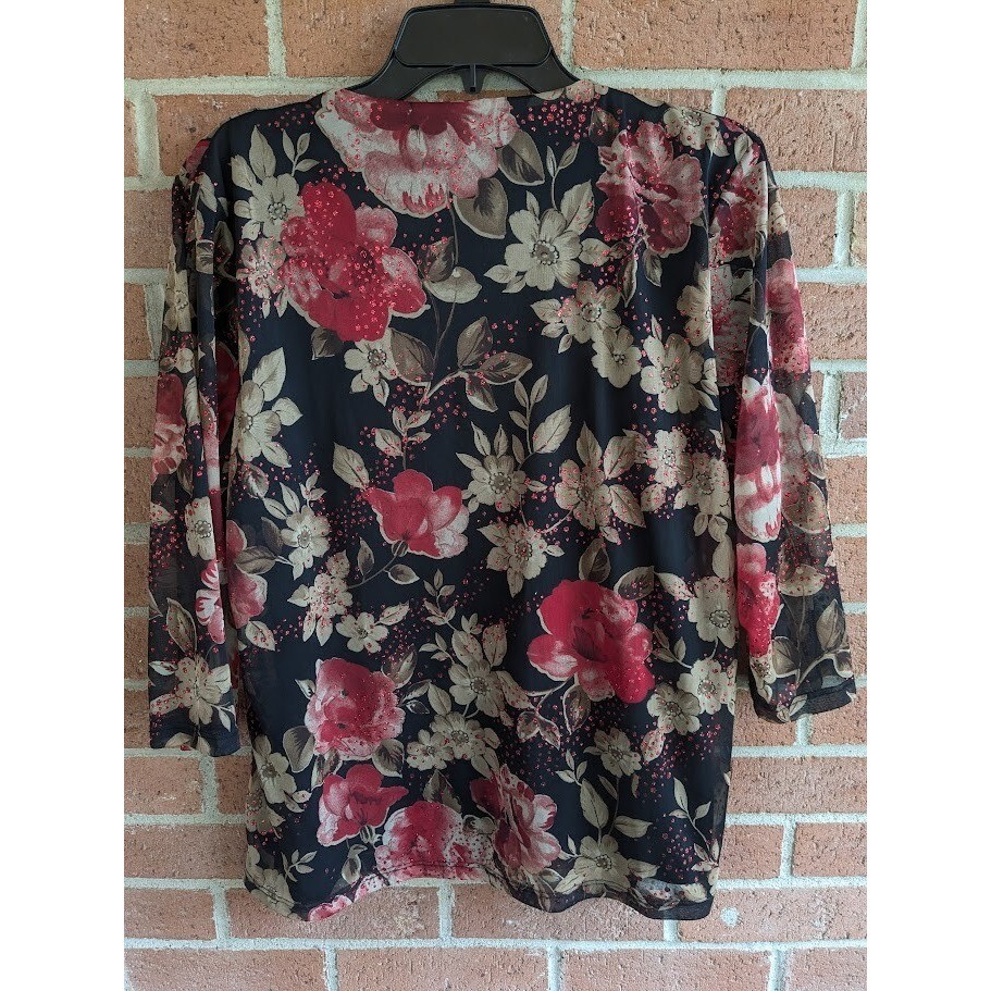 Vintage Y2k Women Top 22/24W Sheer Mesh Overlay Glitter Dark Fairy Whimsigoth US