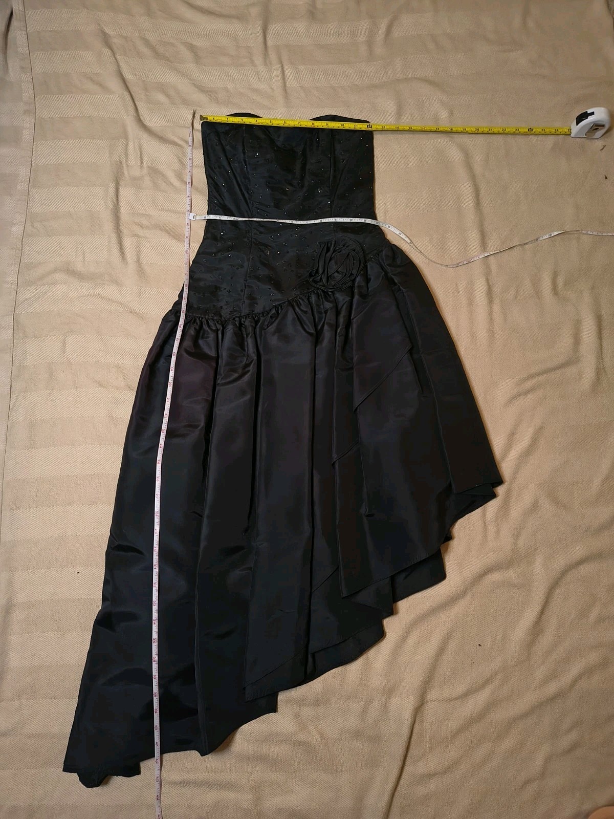 Vintage 80’s Black Glam Party Dress Size XS Formal Dance Goth Assymmetric -DP14