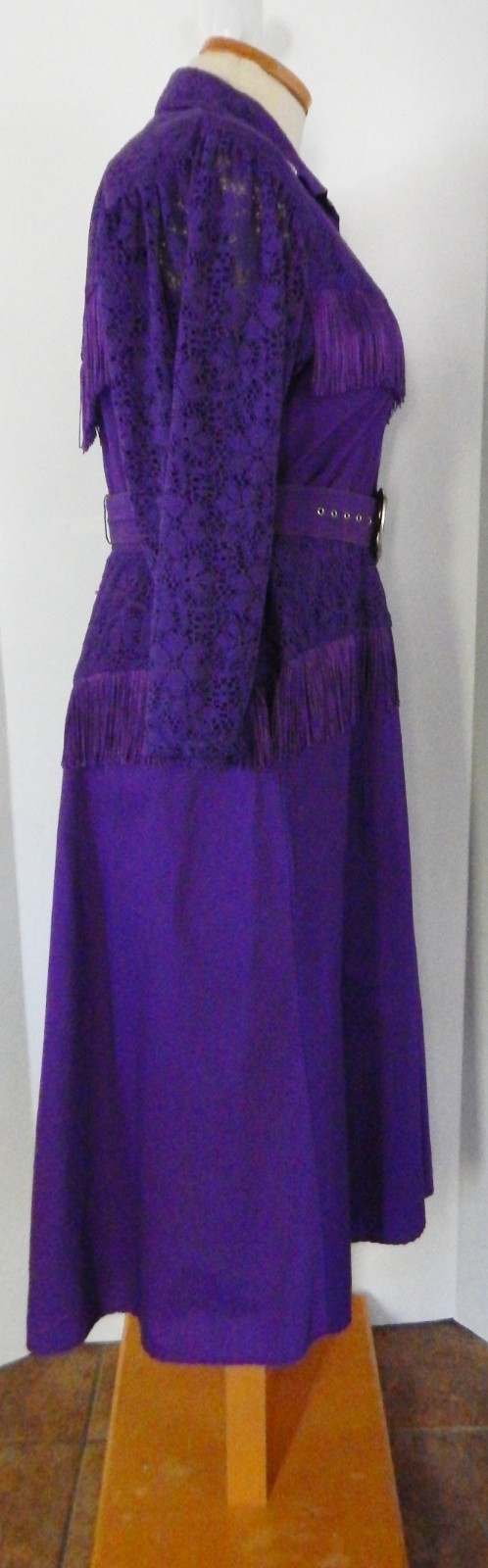Vtg Sassa Western Cowgirl Fringe Silver Detail Purple Dress Pockets Size10 READ