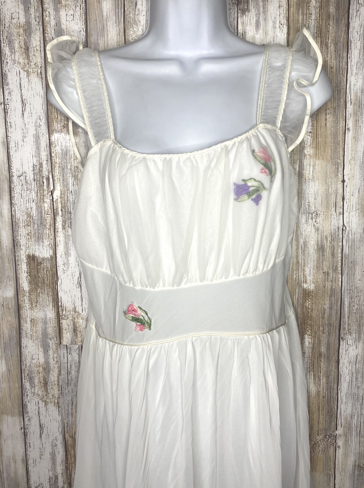 Vintage Carillon Women’s Nightgown Ivory Chiffon Floral Lace No Size