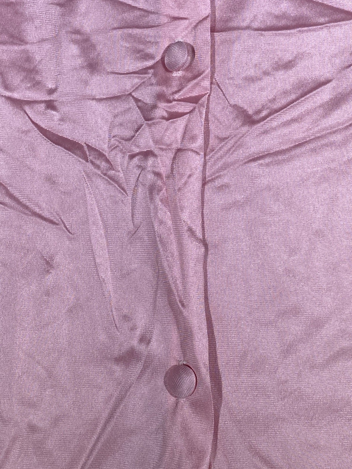 Vintage Lorraine Ice Pink Nylon Housecoat Lace Trim Covered Buttons Size Large