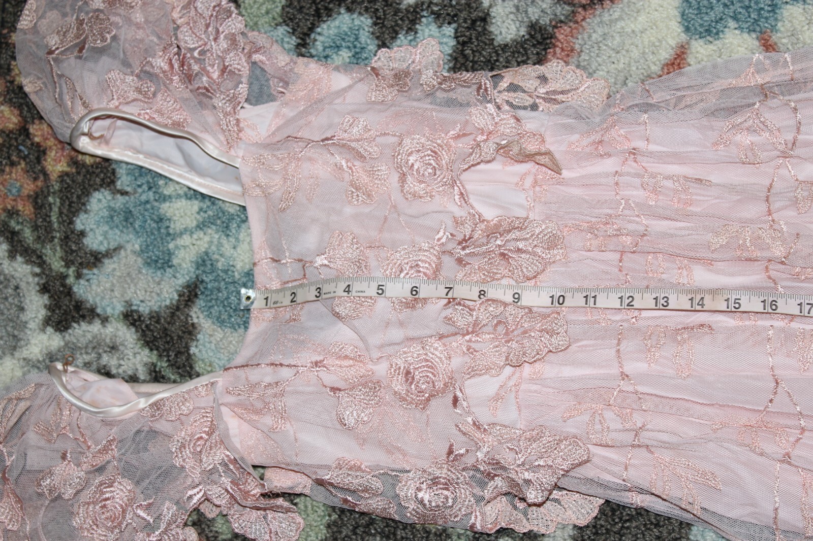 Vintage Cachet by Bari Protas Victorian Lace Pearl Pink LACE Dress Size 3/4 NICE