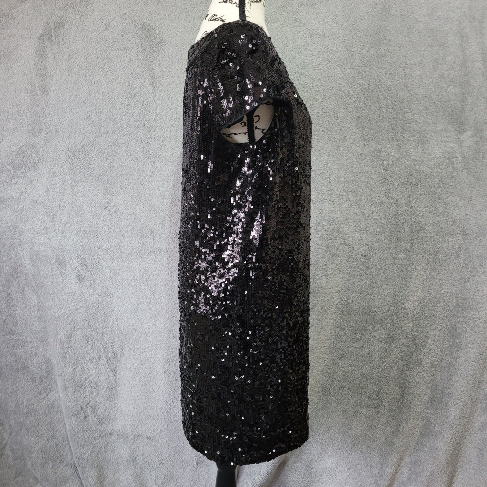 Vintage y2k Banana Republic black sequin cocktail shift dress 100% silk glam