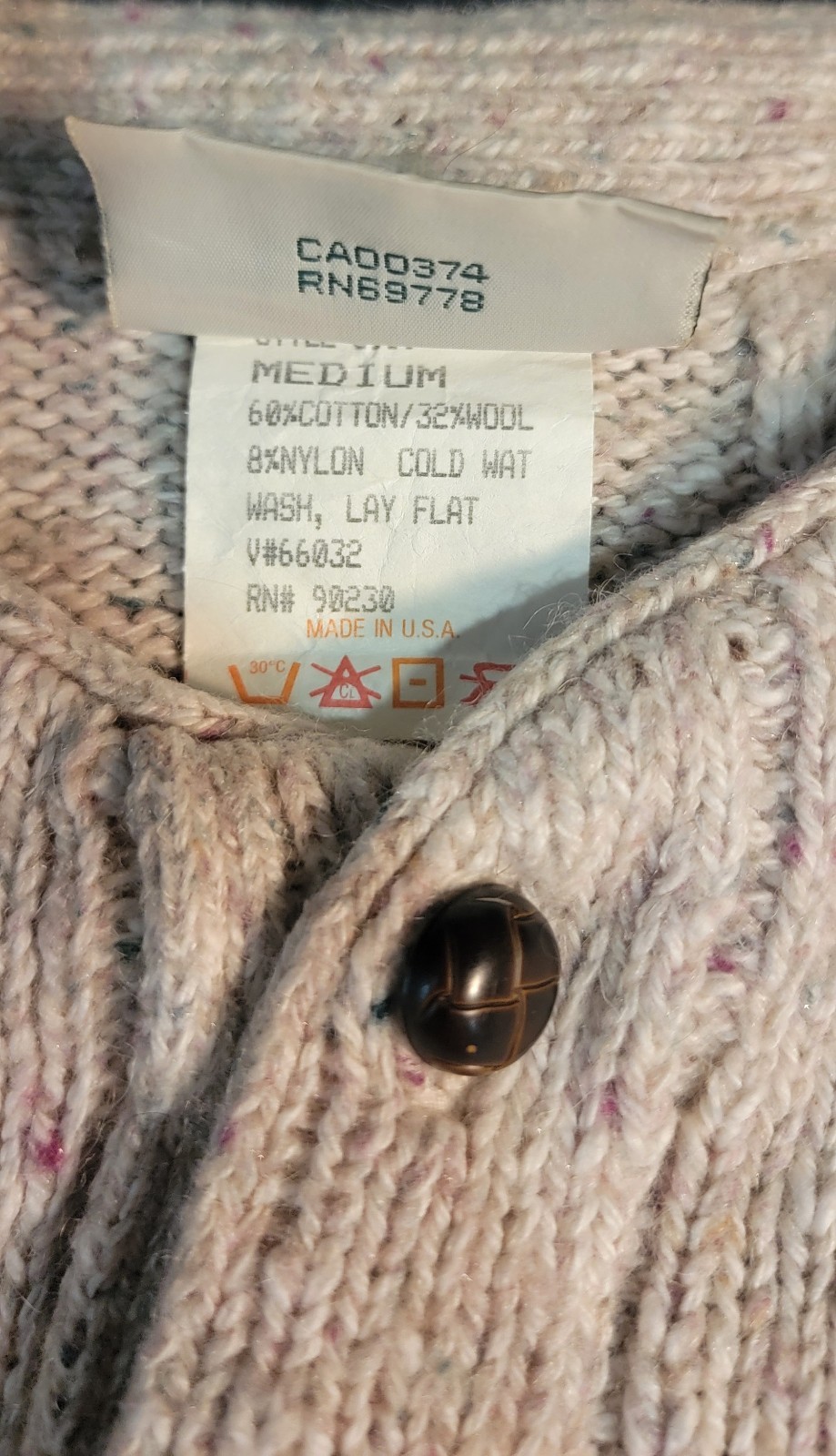 Vtg Northern Reflections Sweater Medium Cream Speckled Button Collar Earthy USA
