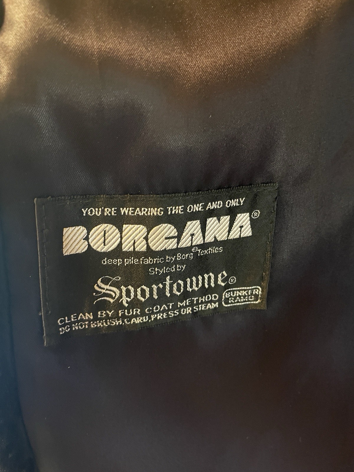 Vtg 60s Borgana Sportowne Black Faux Fur Coat ILGWU Union Double Breasted M/L