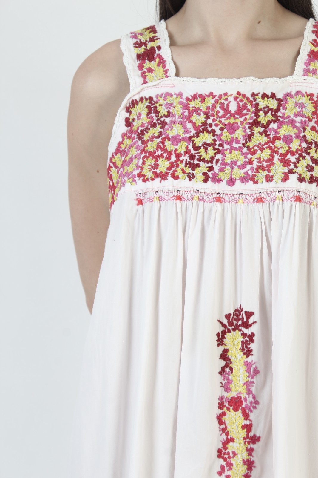 Womens Light Pink Cotton Oaxacan Dress Embroidered Puebla Mexican Beach Kaftan