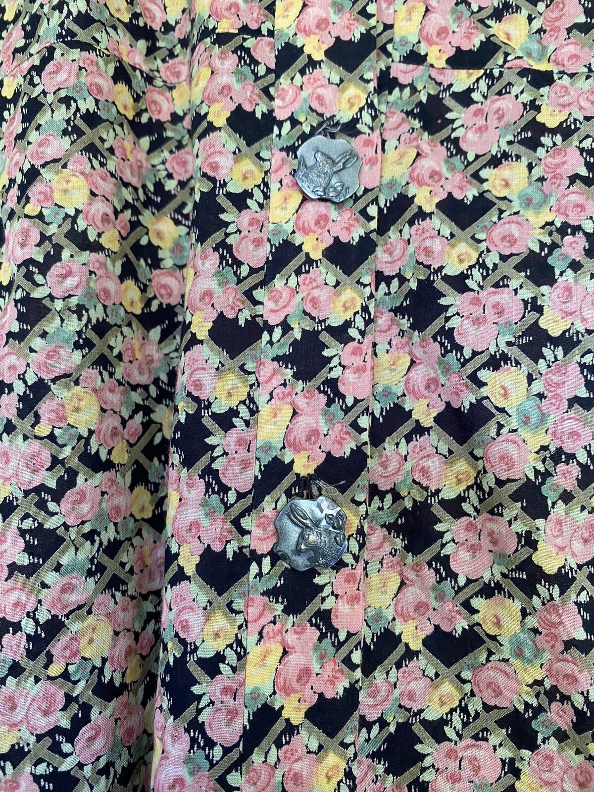 Vtg 1970 Liberty of London Blouse Pockets Pewter Rabbit Buttons RARE