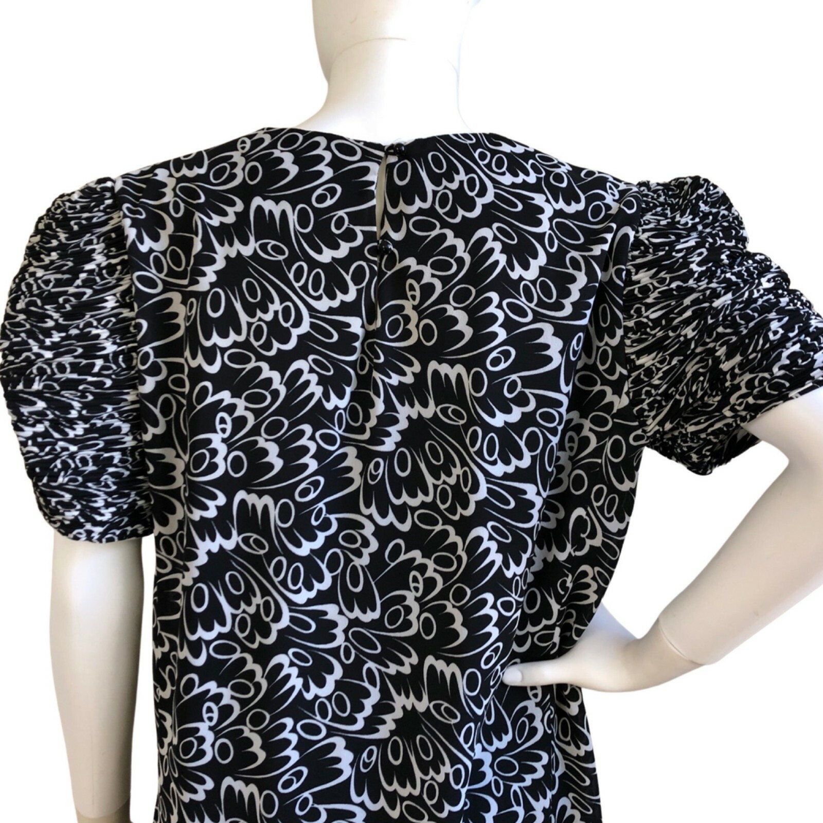 Vintage Fancy Dress 1980s New Old Stock Black White Ruffle Sleeve Hem Size Small