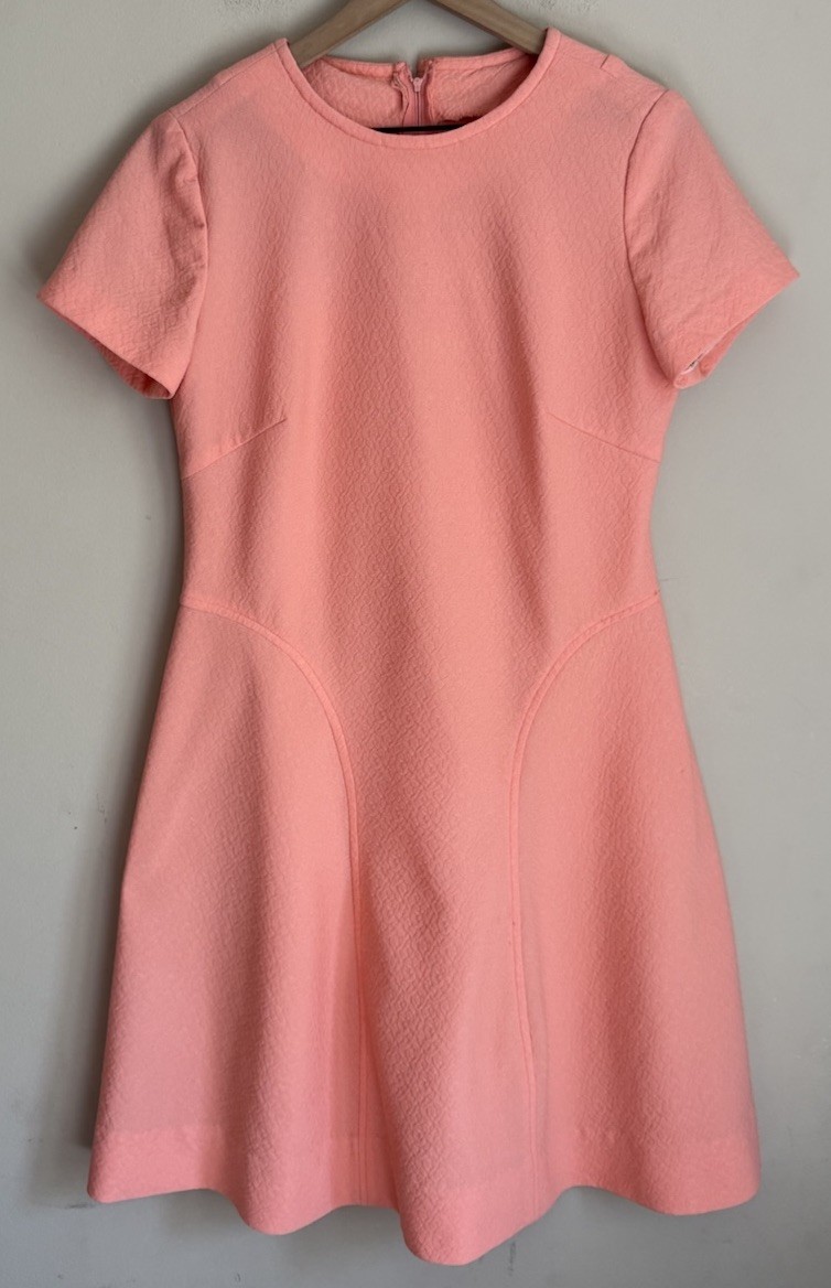 Dress Vintage Knit Polyester 60s 70s Womens Size Large Secretary Short Sleeve