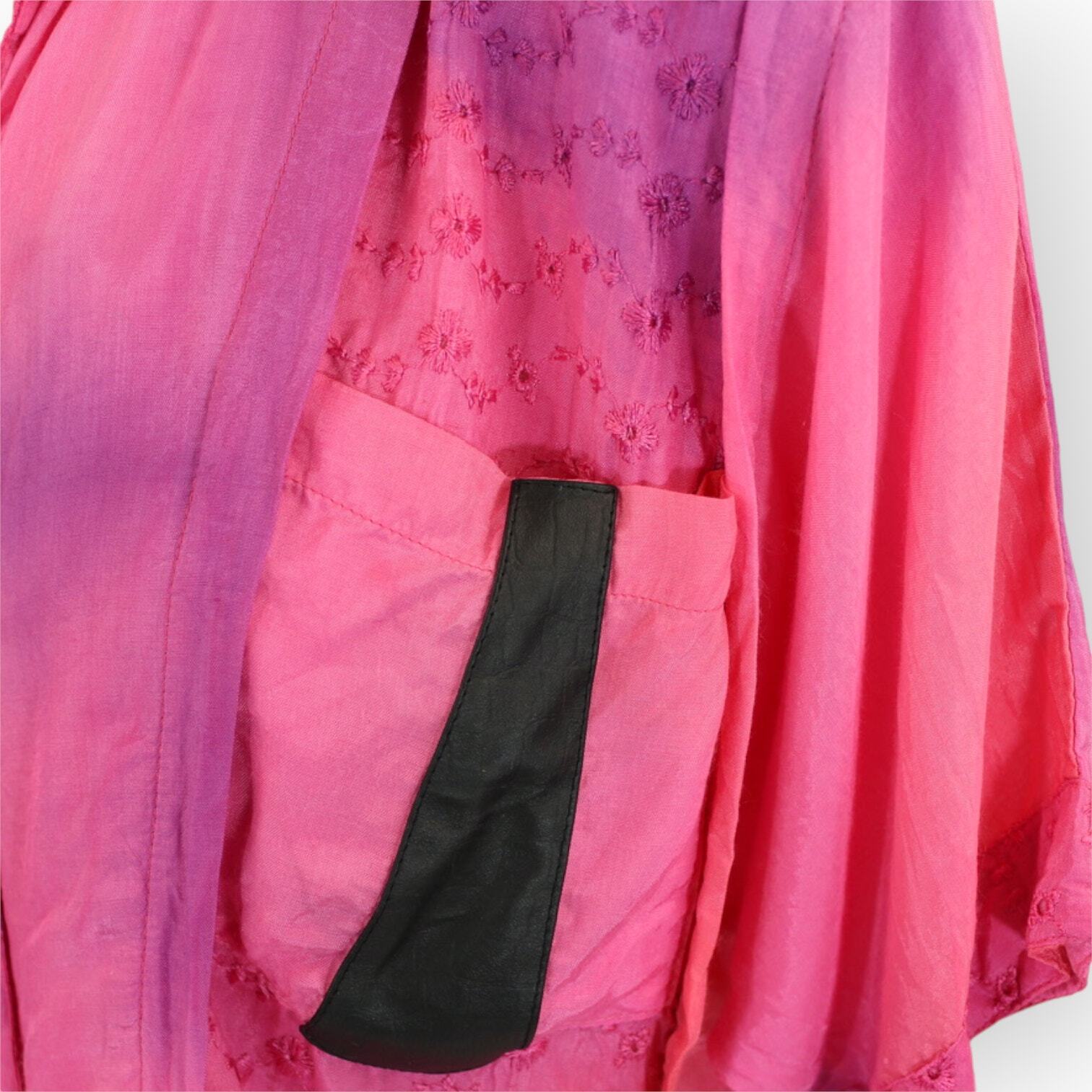 Vintage 80s Maharaj Blouse (S) Rayon FauxLeather Embroider Dyed S/S ButtonUp