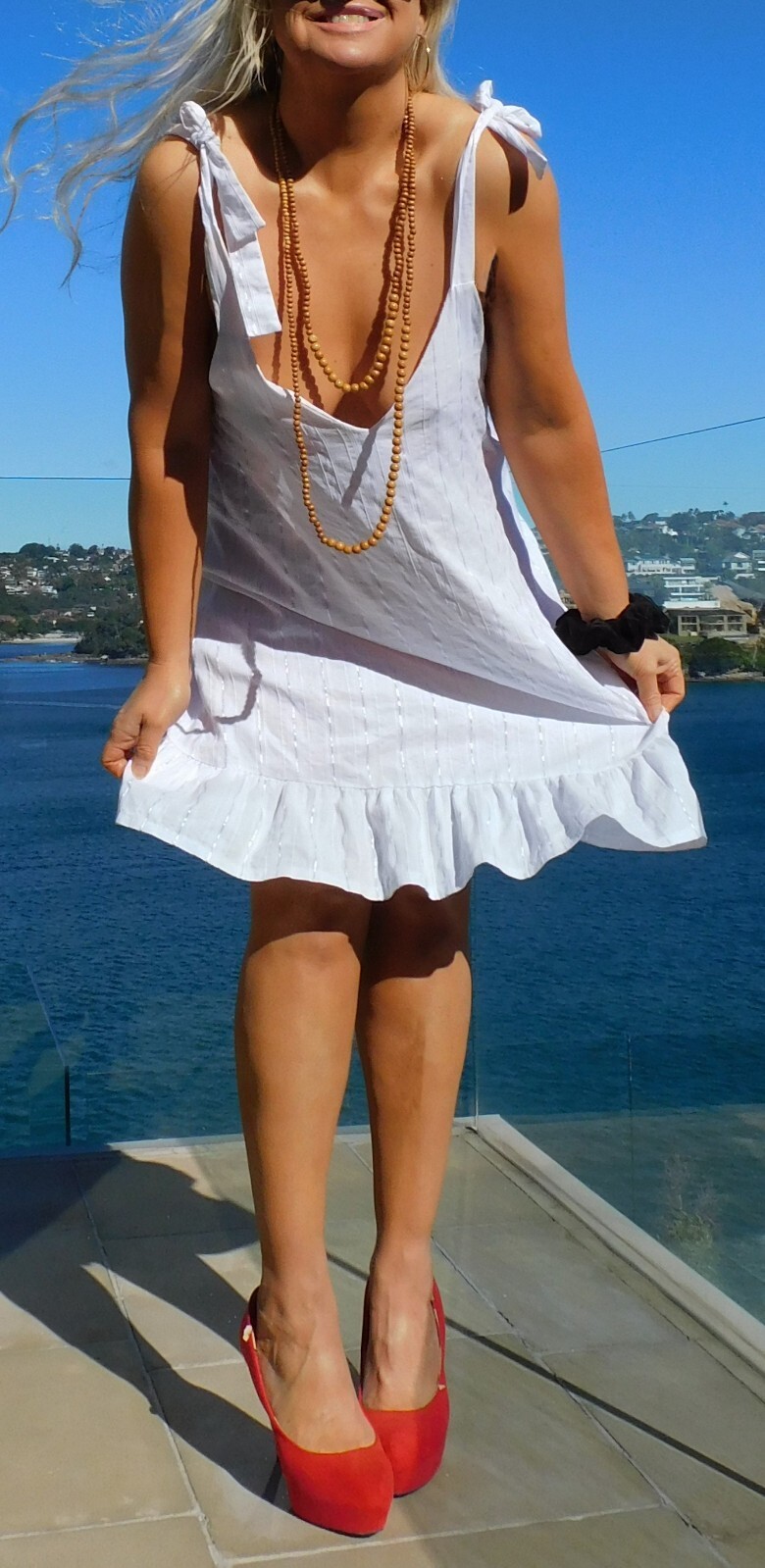 VINTAGE Resort Chic Shoulder Baring Tie-up Straps Summer Fun Dress