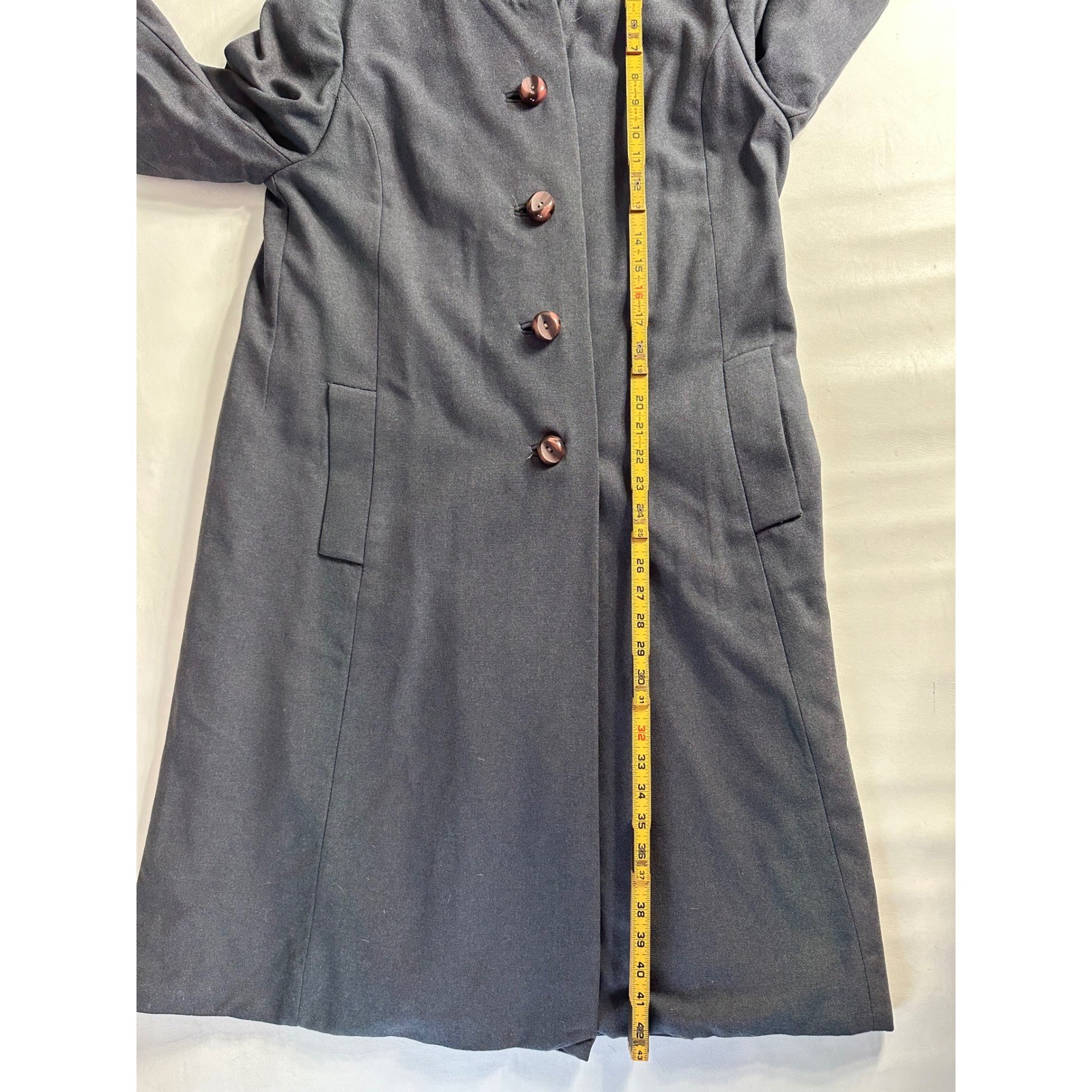 Vintage Shagmoor 60s Mod Charcoal Gray Wool Collarless Long Coat Pink Lining