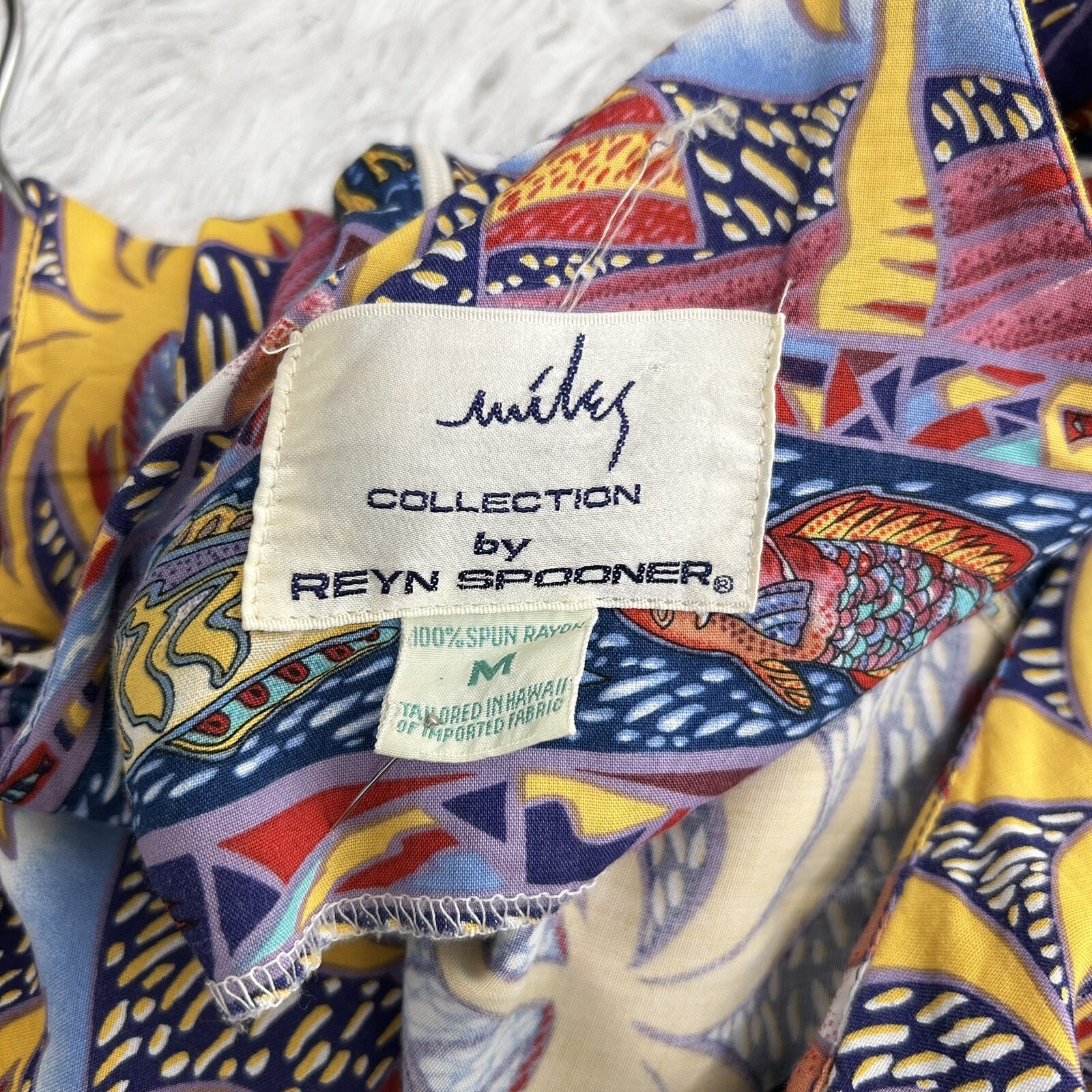 Reyn Spooner Miley Collection VTG Dress Hawaiian Fishes Palm Trees Aloha Size M
