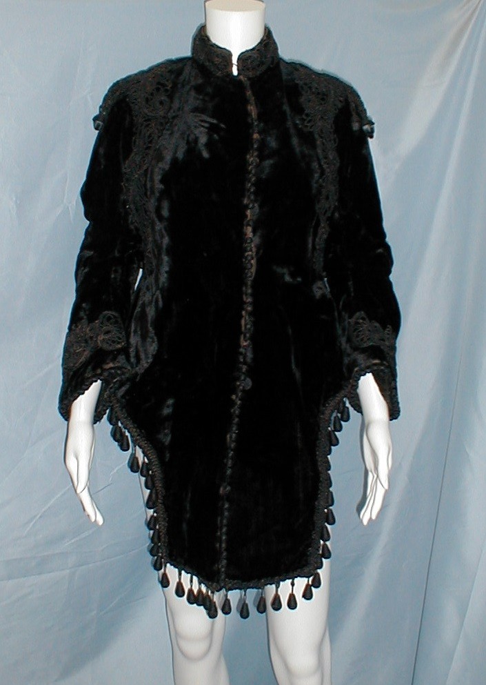 Plush Antique Dress Bustle Cape Victorian 1870 Black Velvet w/ Black Braiding