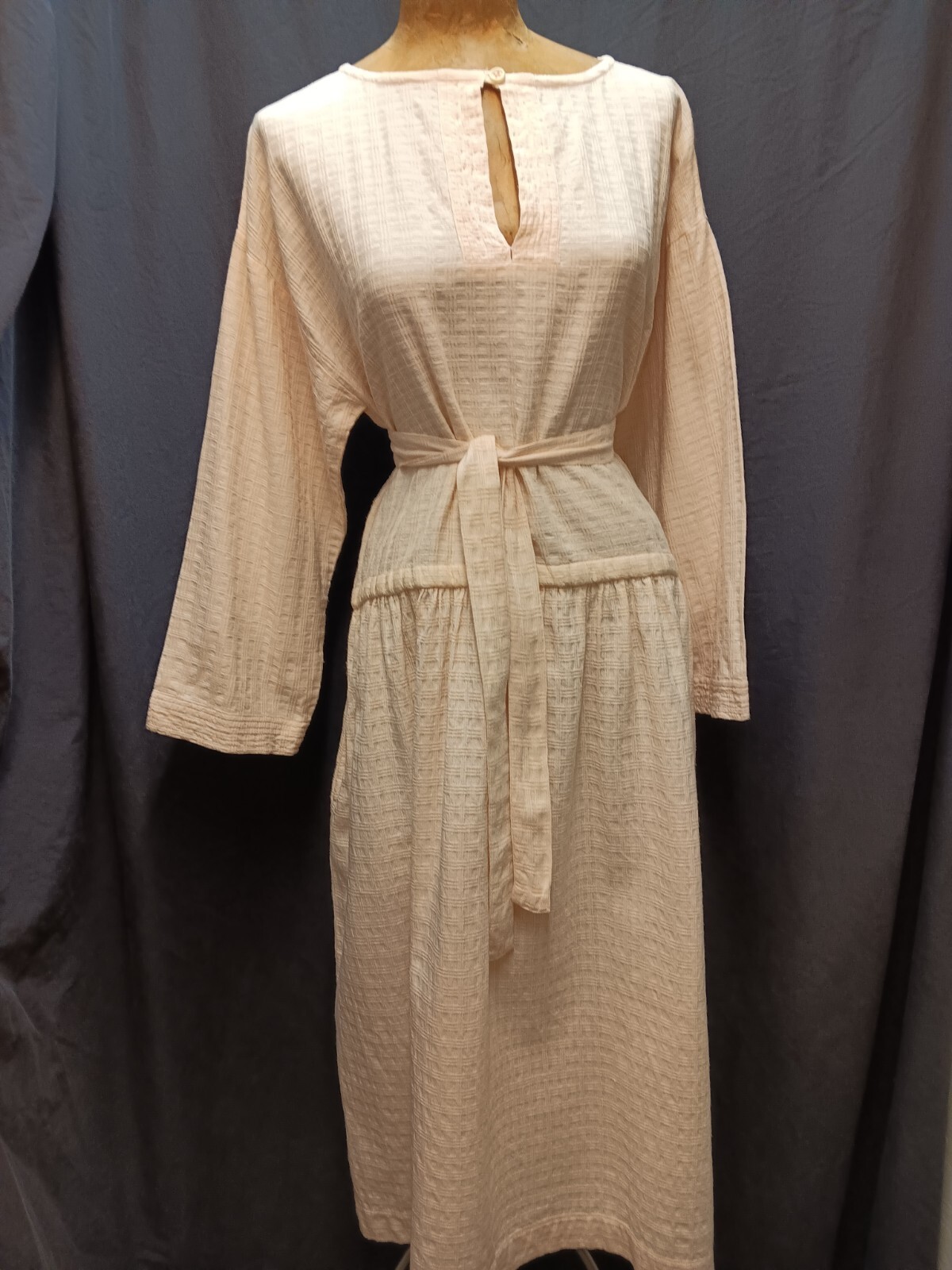 Vintage 80’s 90s Pale Pink Textured Cotton Dress by Simran M. Polo M