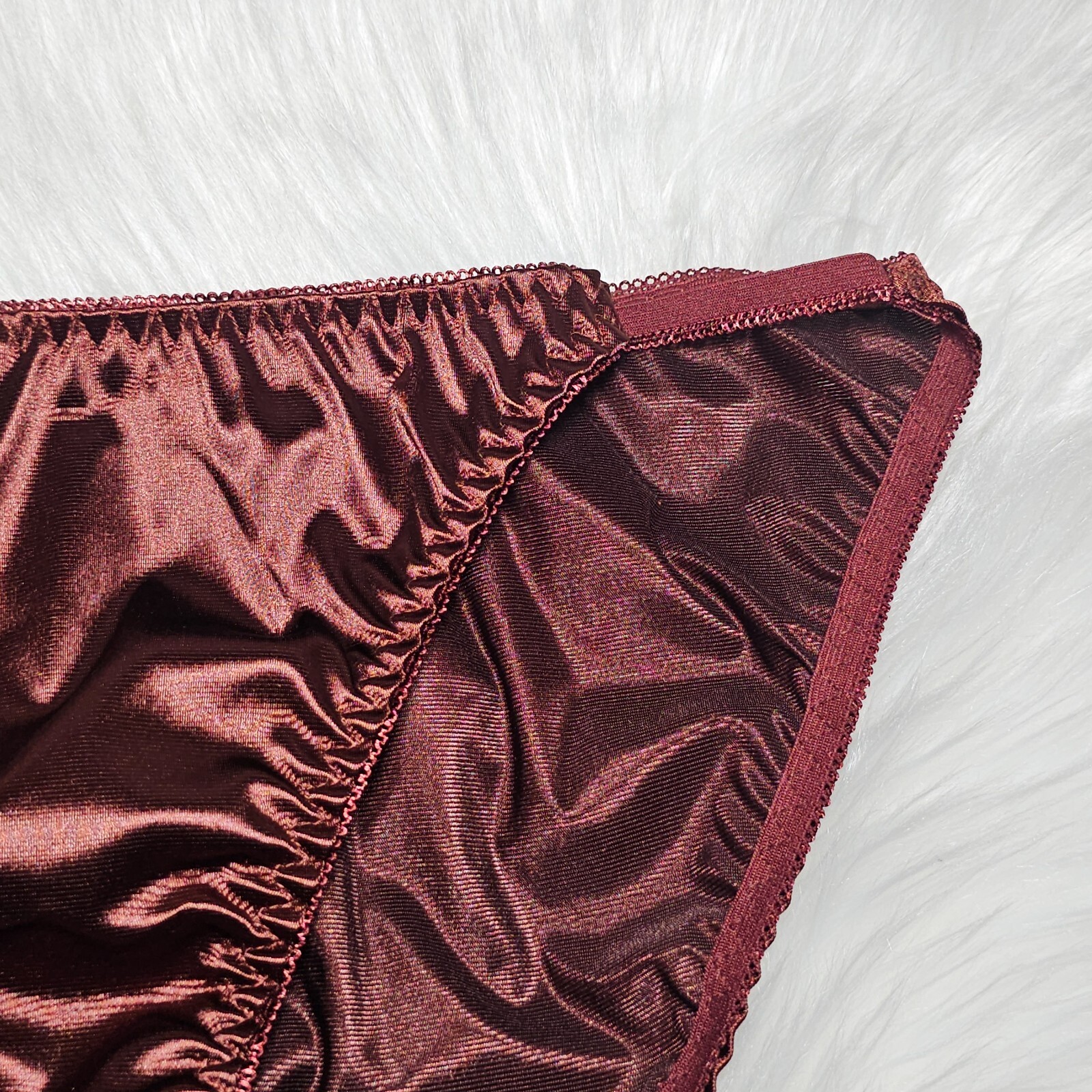 Vintage Glossy Satin Panty Sissy Brown String Bikini Brief Size 8-9 Hip 42-46″