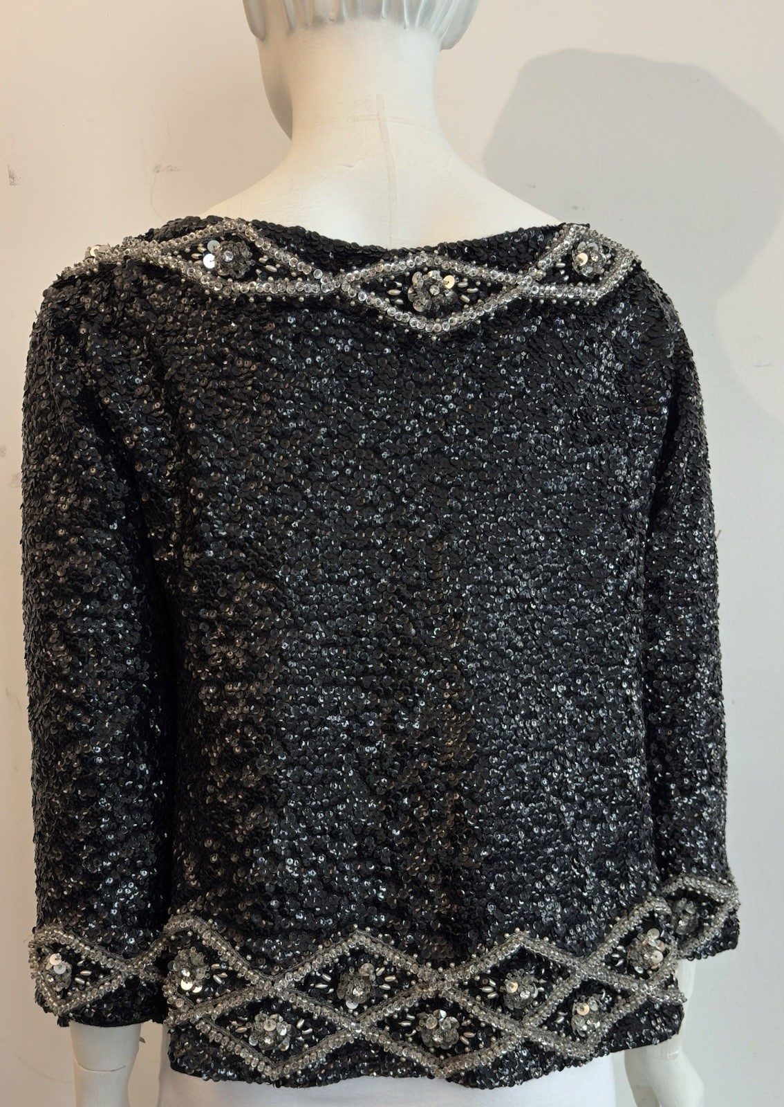 Vintage 60s Black Sequin Sweater -Rare Find Size Medium Made In Hong